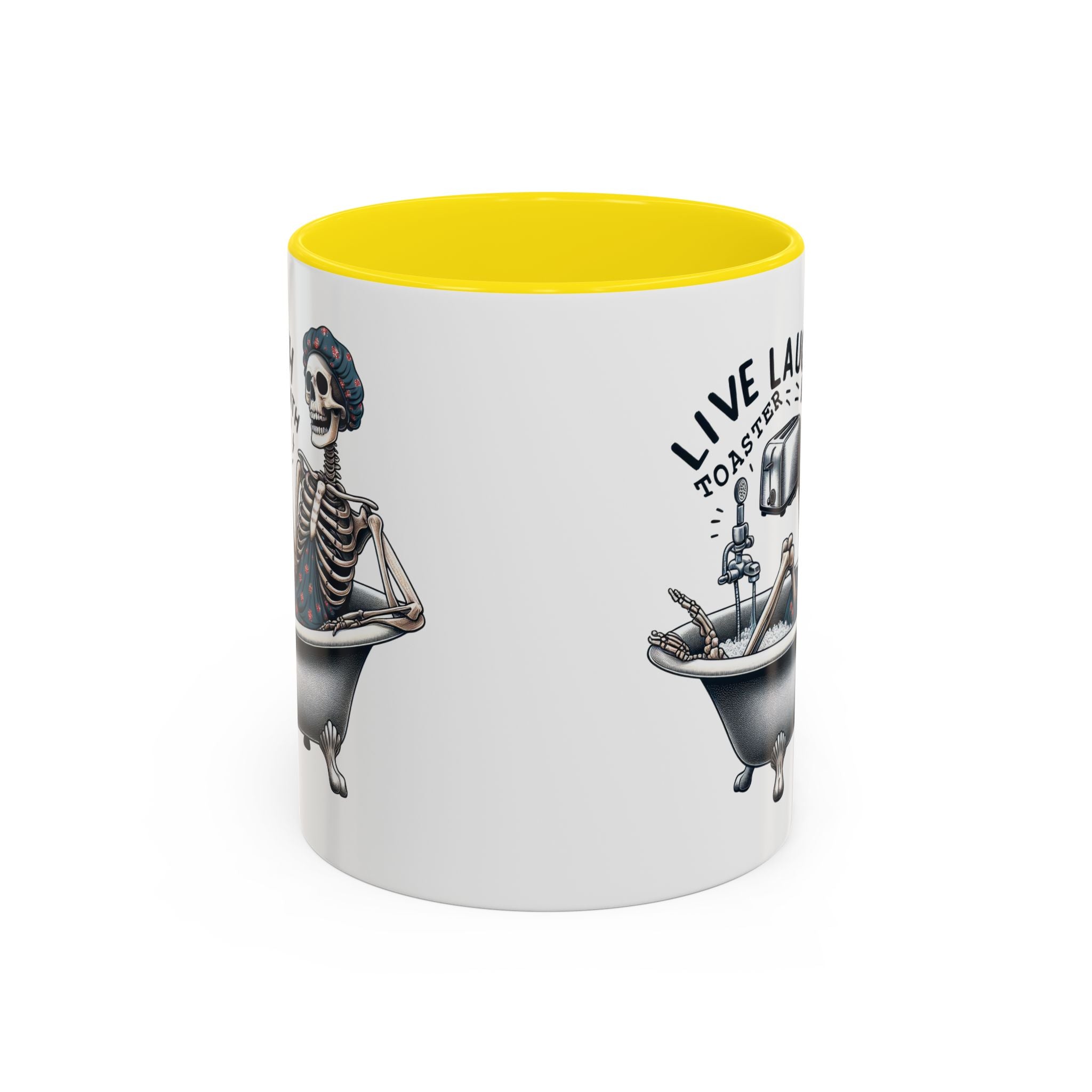 Skeleton Bath Time Coffee Mug, Live Laugh Roast & Relax Skeleton Mug, Funny Gift for Halloween, Quirky Kitchen Decor, Unique Coffee Cup