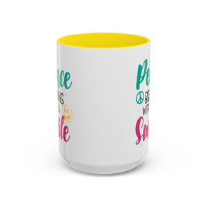 Inspirational Peace Coffee Mug - "Peace Begins with a Smile" - 11oz & 15oz
