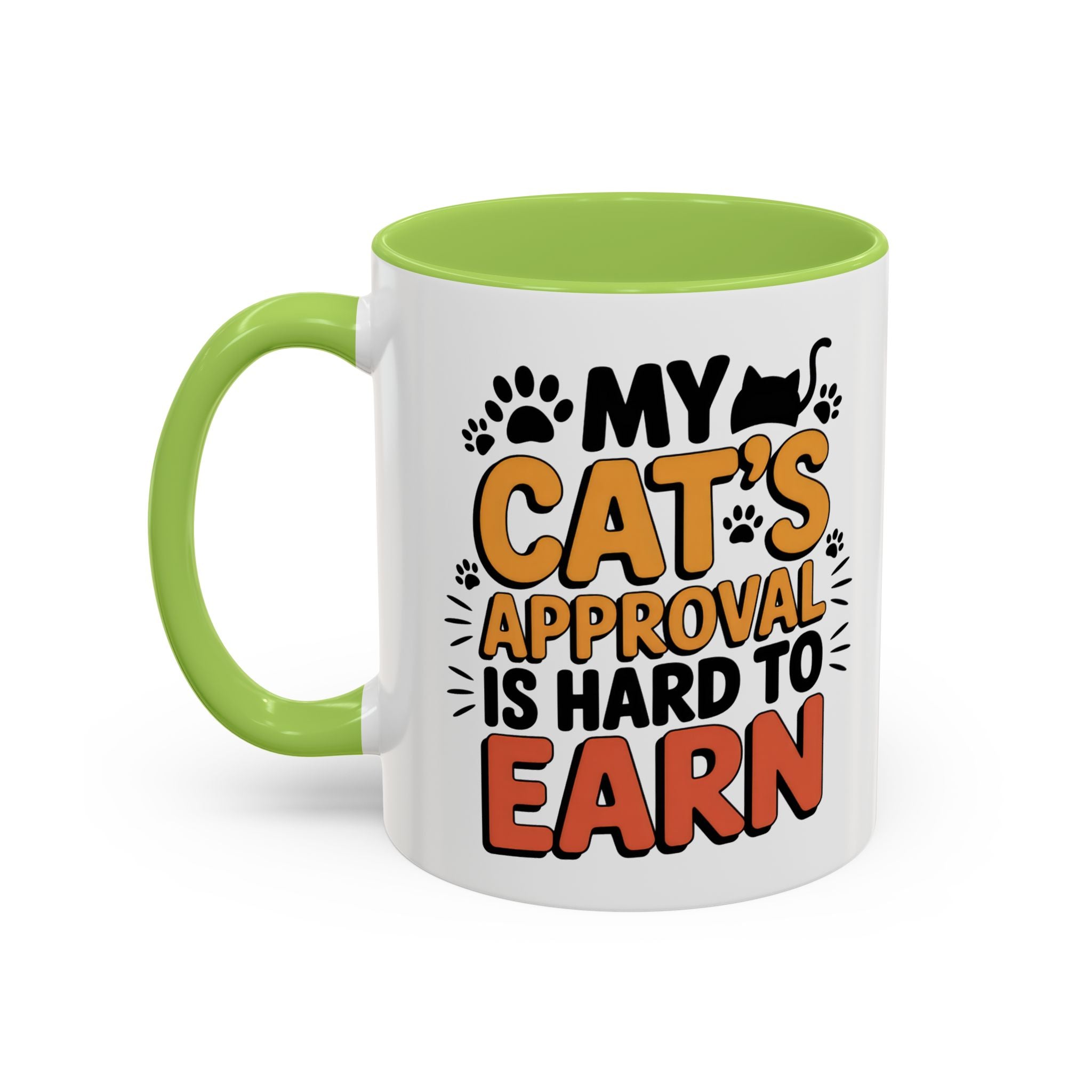 Cat Lover Coffee Mug — "My Cat's Approval Is Hard to Earn" Accent Ceramic Mug
