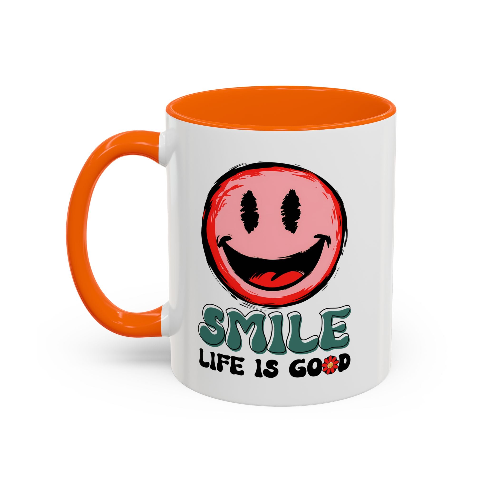 Smiley Face Accent Coffee Mug - "Smile, Life is Good" - 11oz & 15oz