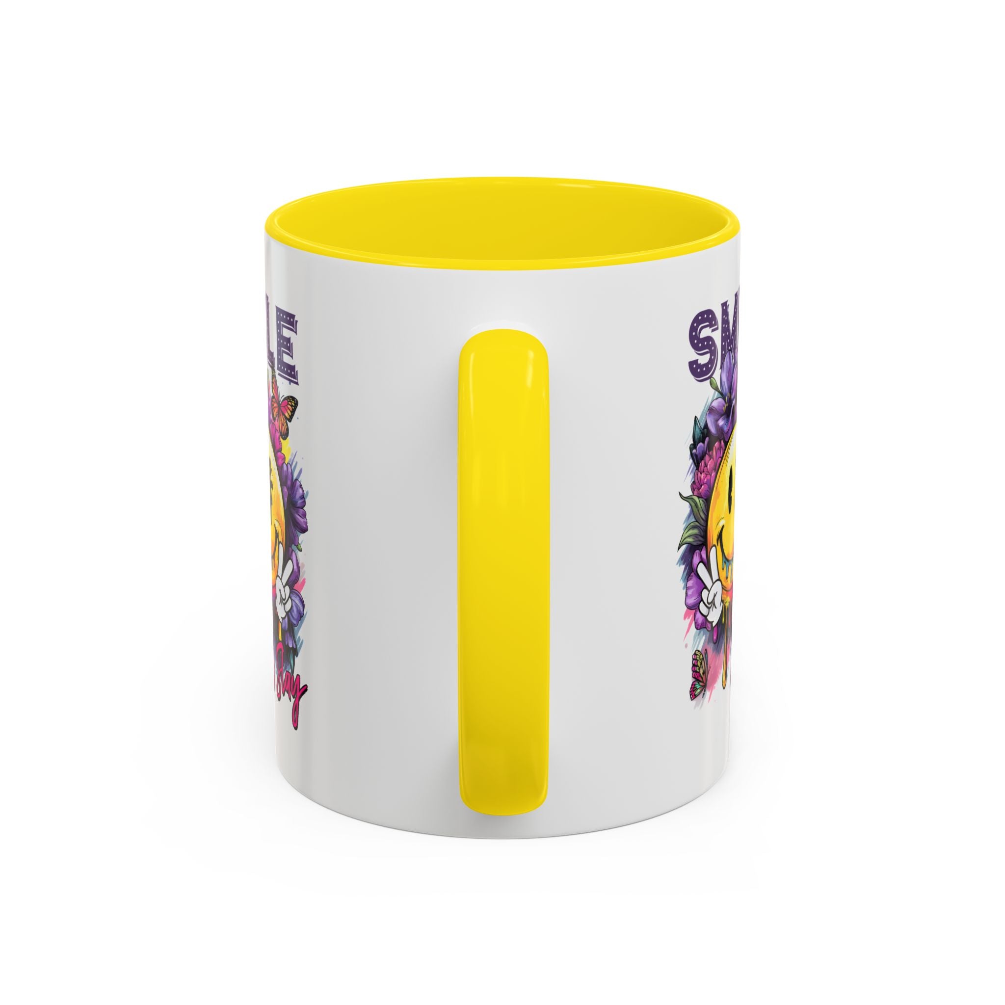 Smile Stay Accent Coffee Mug - Vibrant Floral Design for Positive Vibes