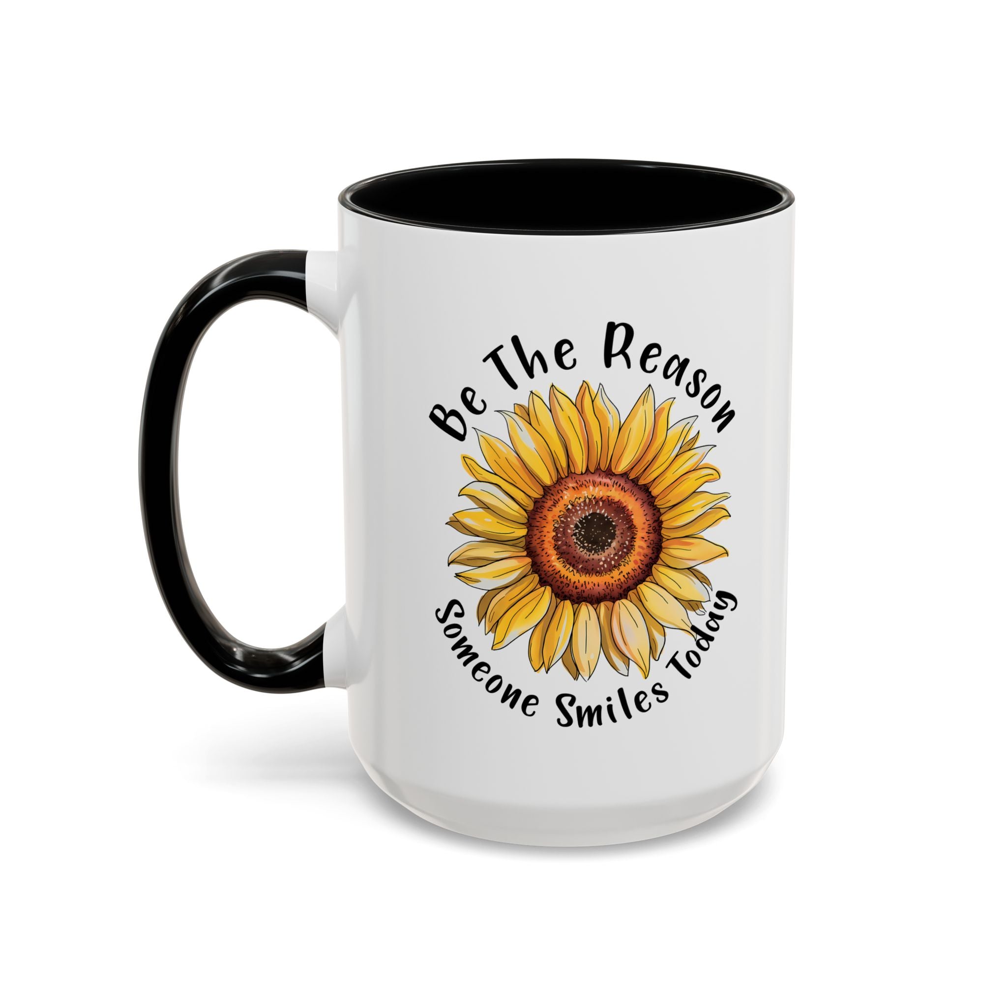 Sunflower Smile Accent Coffee Mug - Cheerful Gift for Friends, Inspirational Mug, 11oz/15oz, Daily Motivation, Brighten Someone's Day
