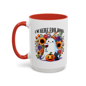 Spooky Floral Coffee Mug - I'm Here for Boos, Halloween Gift, Autumn Decor, Cute Ghost Mug, Cat Lover Drinkware