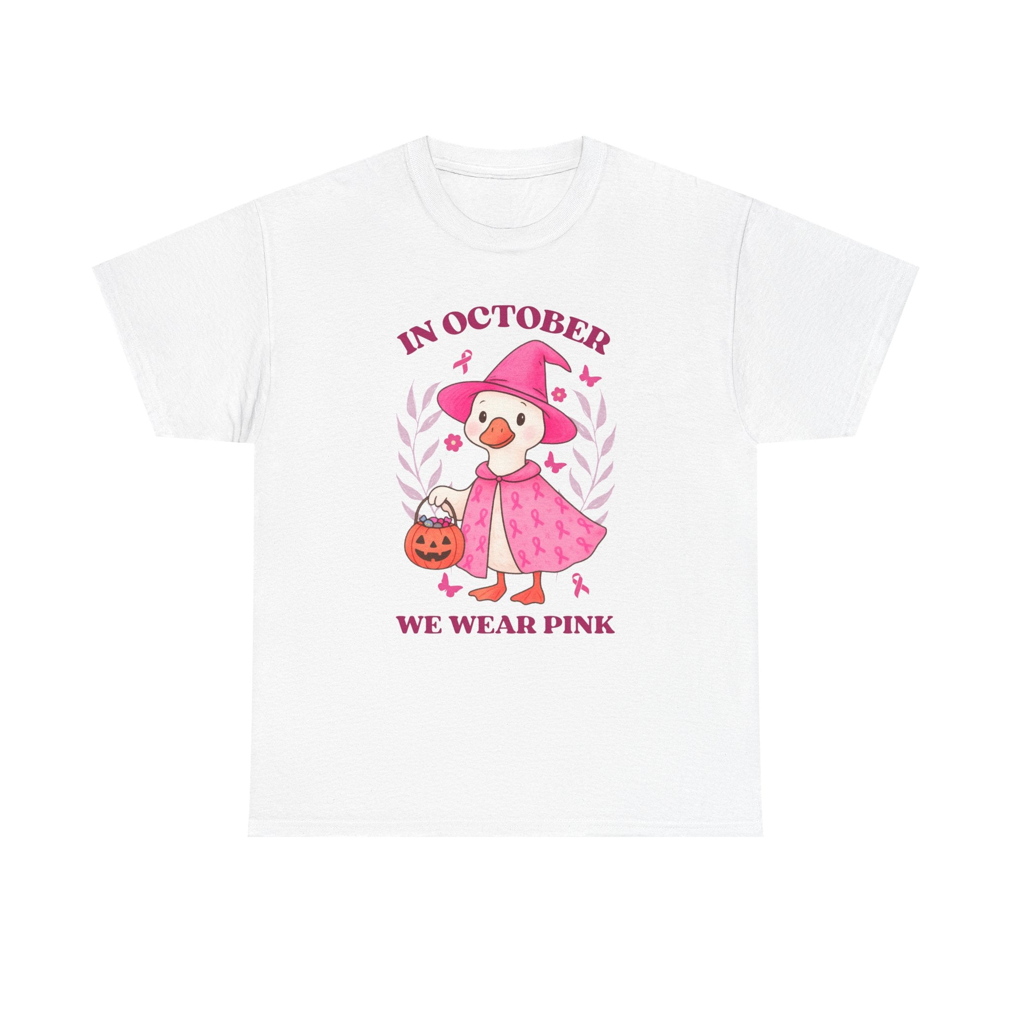 Breast Cancer Awareness Tee, Cute Pink Duck Shirt for October, Unisex Cotton T-Shirt, Awareness Month Apparel, Funny Halloween Outfit