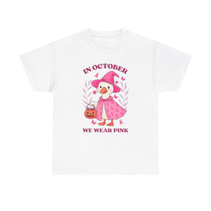 Breast Cancer Awareness Tee, Cute Pink Duck Shirt for October, Unisex Cotton T-Shirt, Awareness Month Apparel, Funny Halloween Outfit