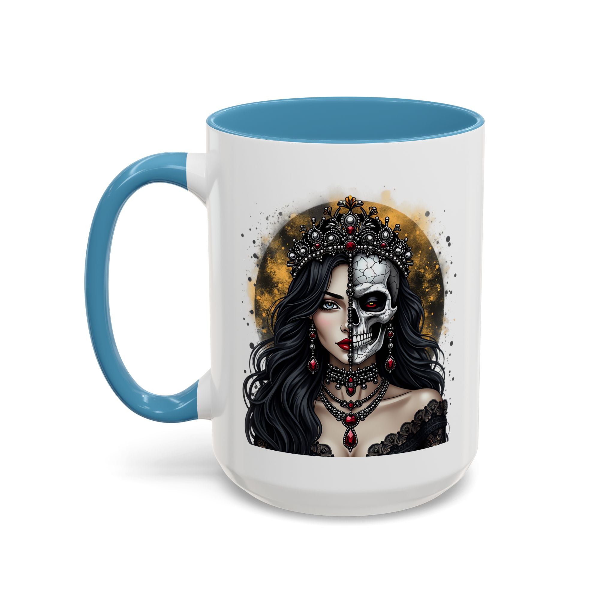 Gothic Art Accent Mug - Artistic Skull & Lady Design, Unique Coffee Cup for Halloween, Gift for Her, Decorative Kitchenware, Dark Aesthetic