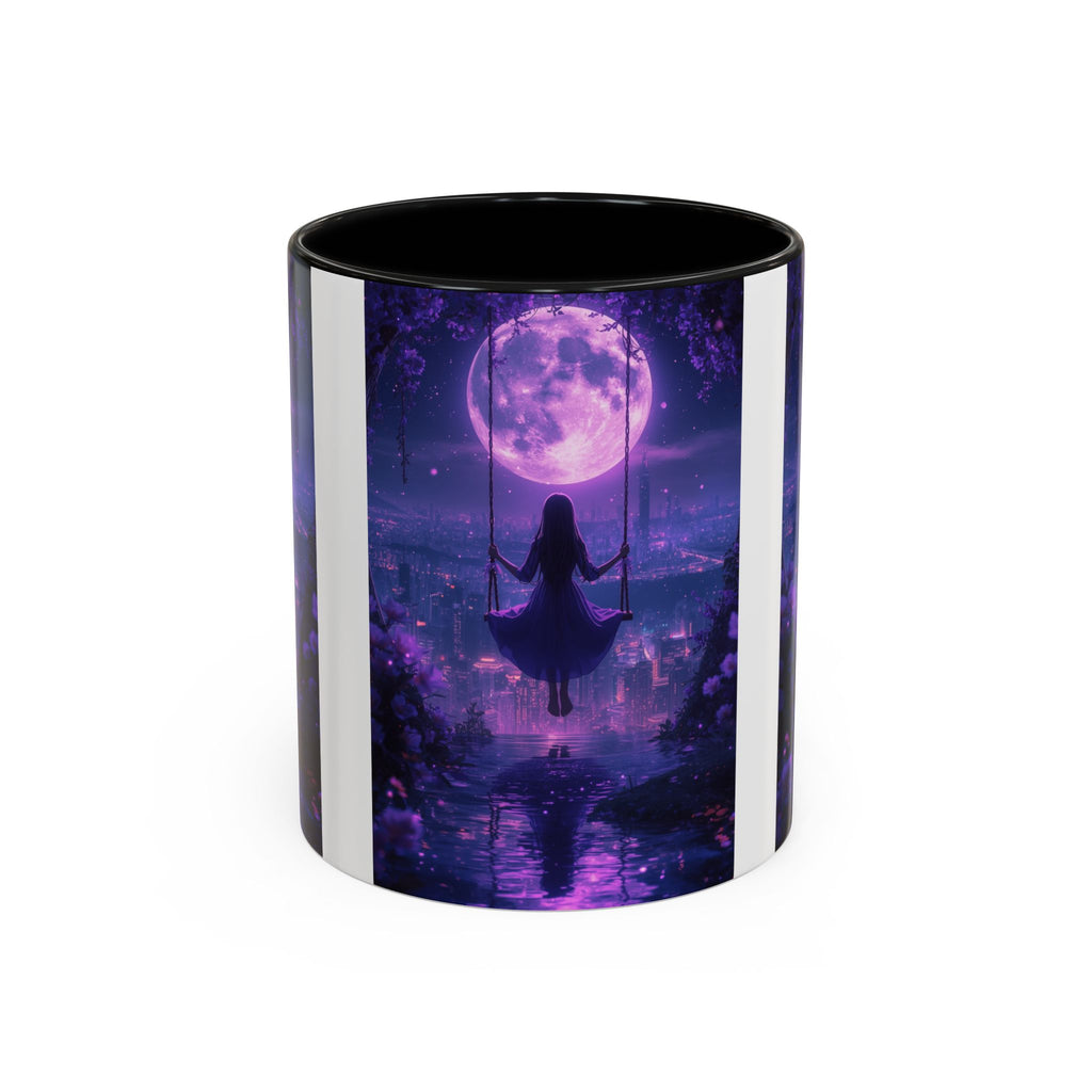 anime Dreamy Moonlit Swing Accent Coffee Mug, Artistic Mug, Celestial Coffee Cup, Fantasy Beverage Holder, Gift for Dreamers