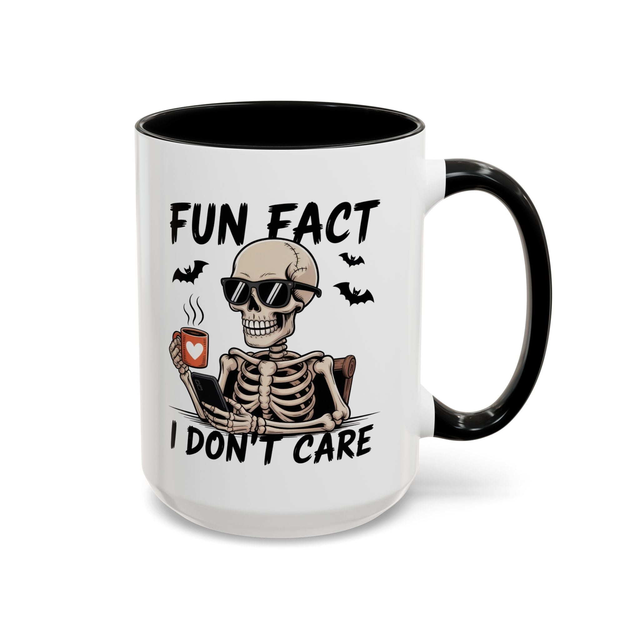 Fun Fact I Don’t Care Skull Coffee Mug — Halloween Accent Coffee Cup (11/15oz)