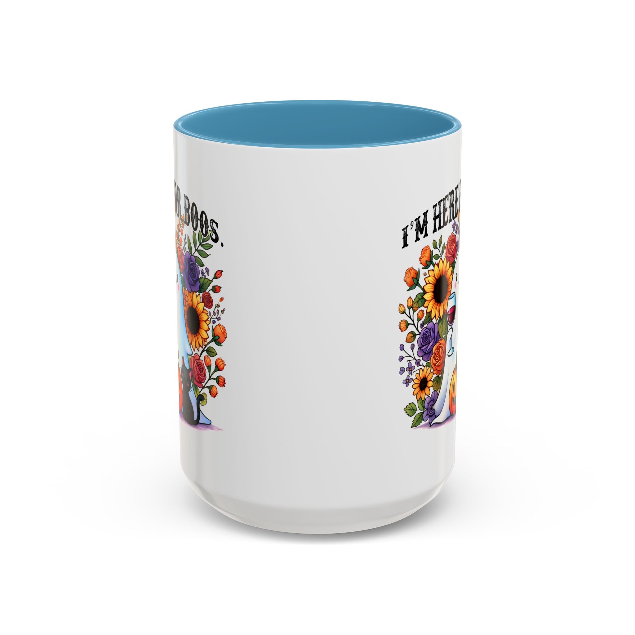 Spooky Floral Coffee Mug - I'm Here for Boos, Halloween Gift, Autumn Decor, Cute Ghost Mug, Cat Lover Drinkware