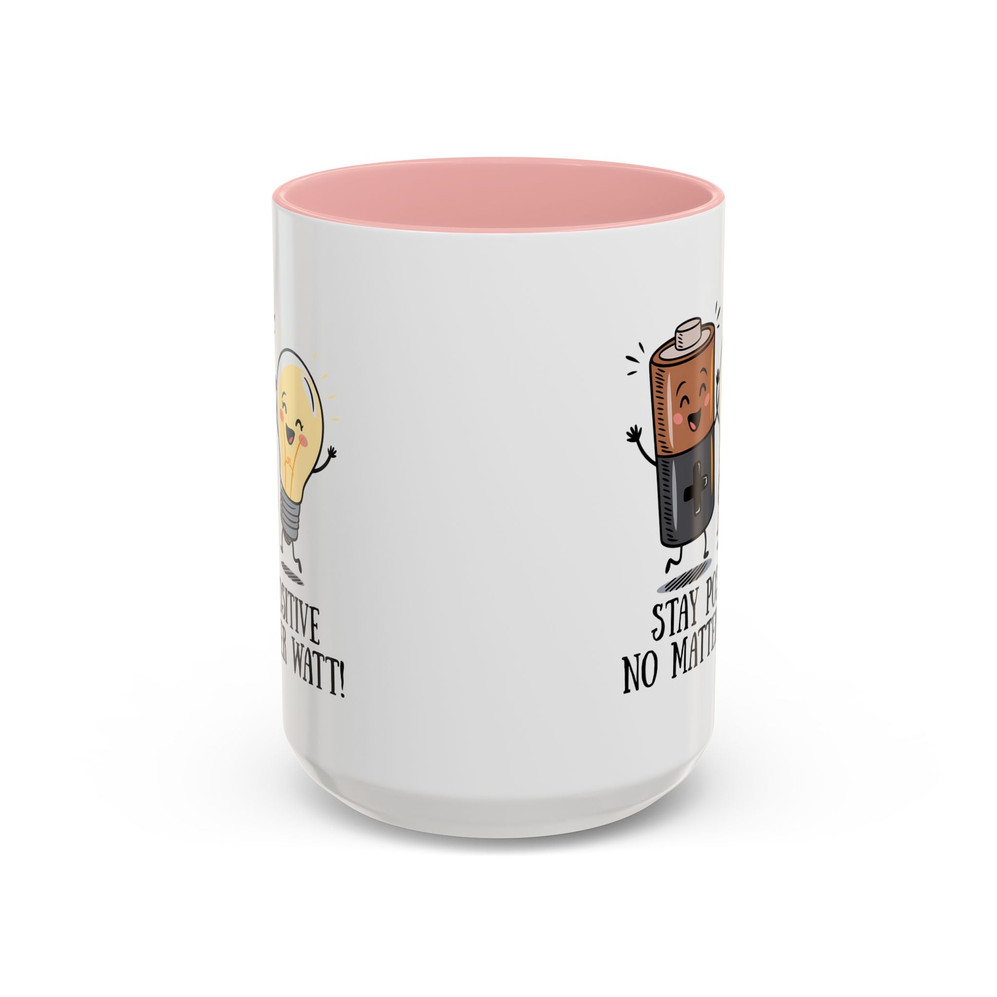 Stay Positive Accent Coffee Mug - 11oz & 15oz - Cute Light Bulb & Battery Design