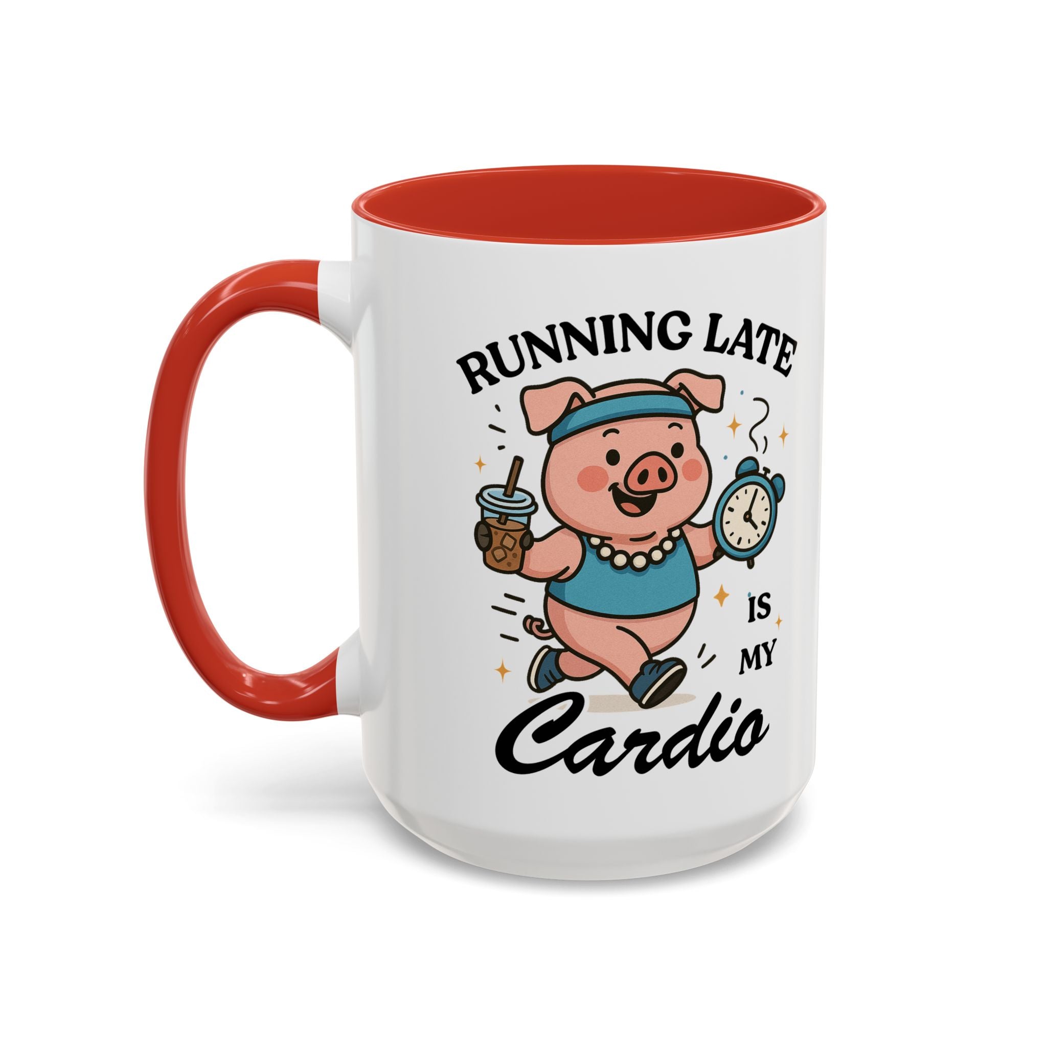 Running Late Is My Cardio Coffee Mug — Funny Pig Jogger Accent Mug (11/15oz)