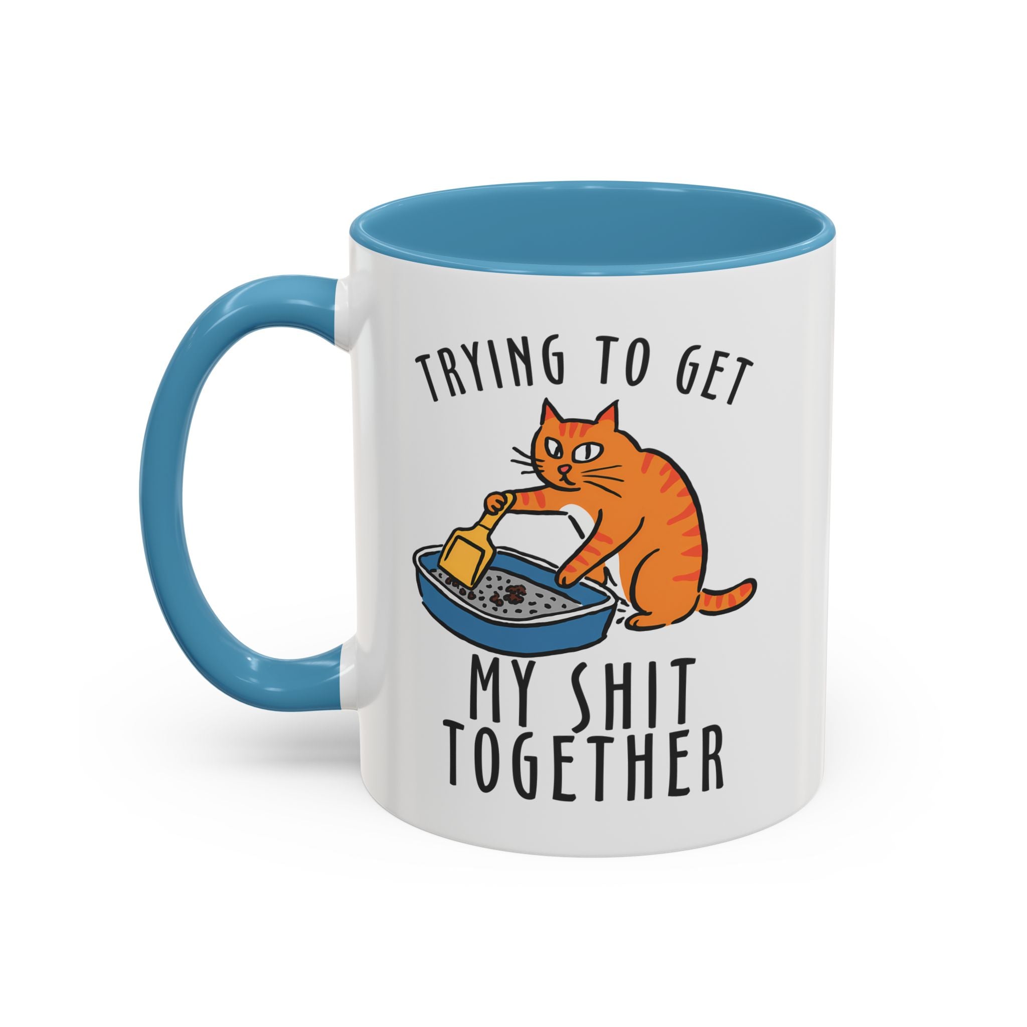 Funny Cat-Themed Coffee Mug - "Trying to Get My Shit Together" adult humor