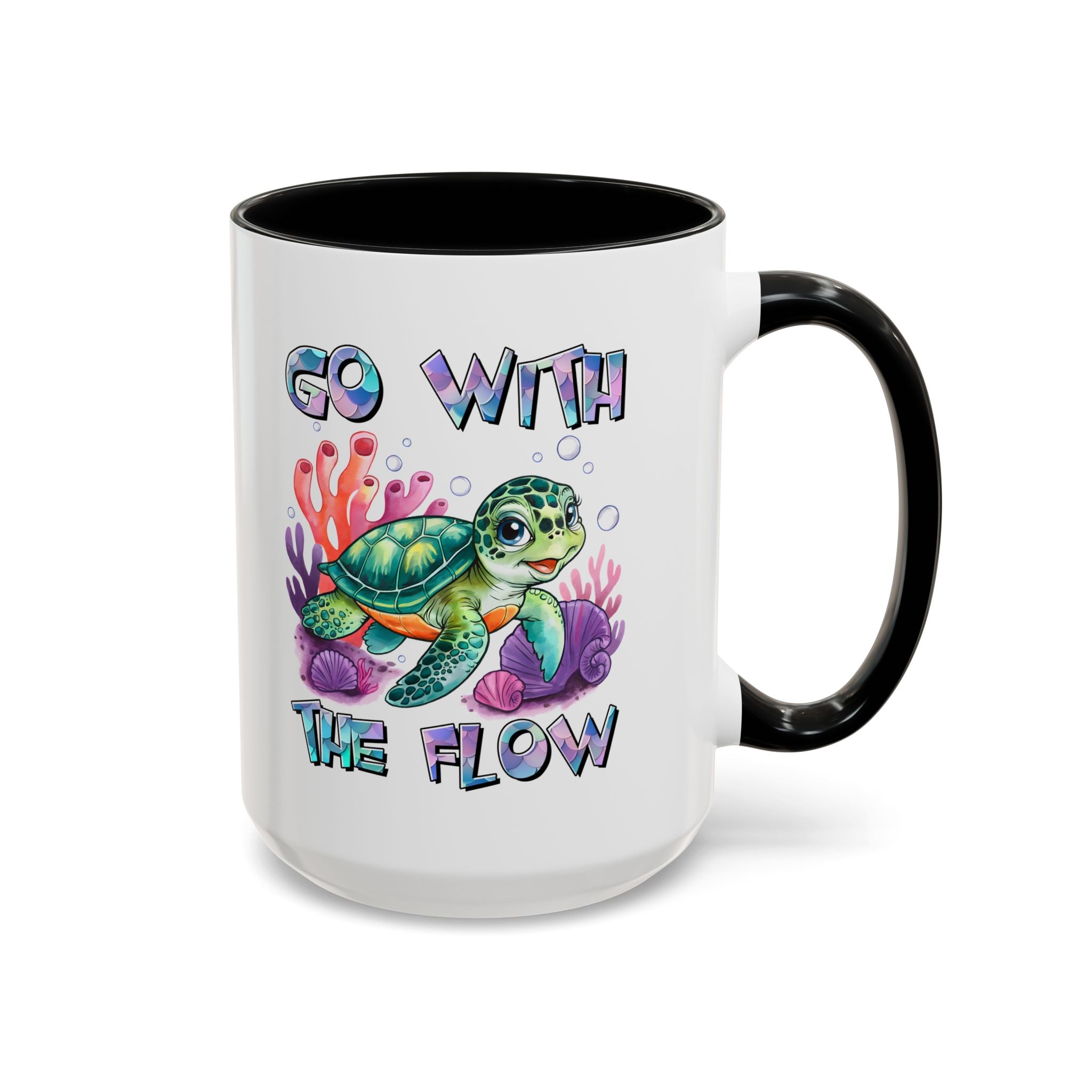 Ocean-Inspired Accent Coffee Mug - 'Go With The Flow' Design turtle