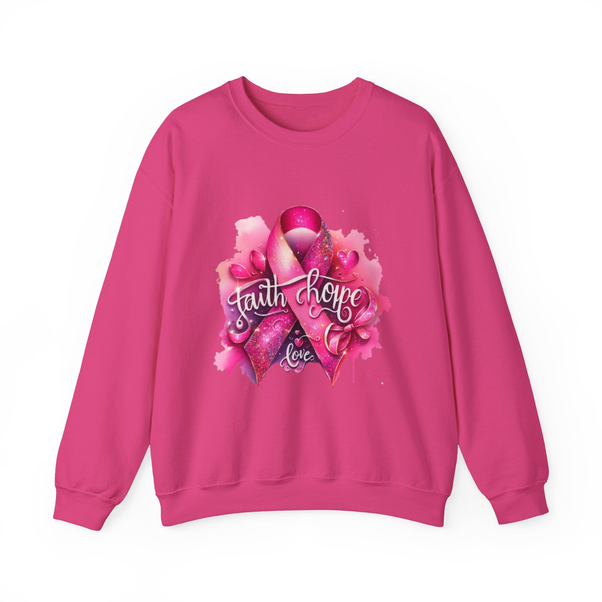 Breast Cancer Awareness Sweatshirt, Faith Hope Love Crewneck, Comfort Fashion, Supportive Gift for Her, Pink Ribbon Apparel