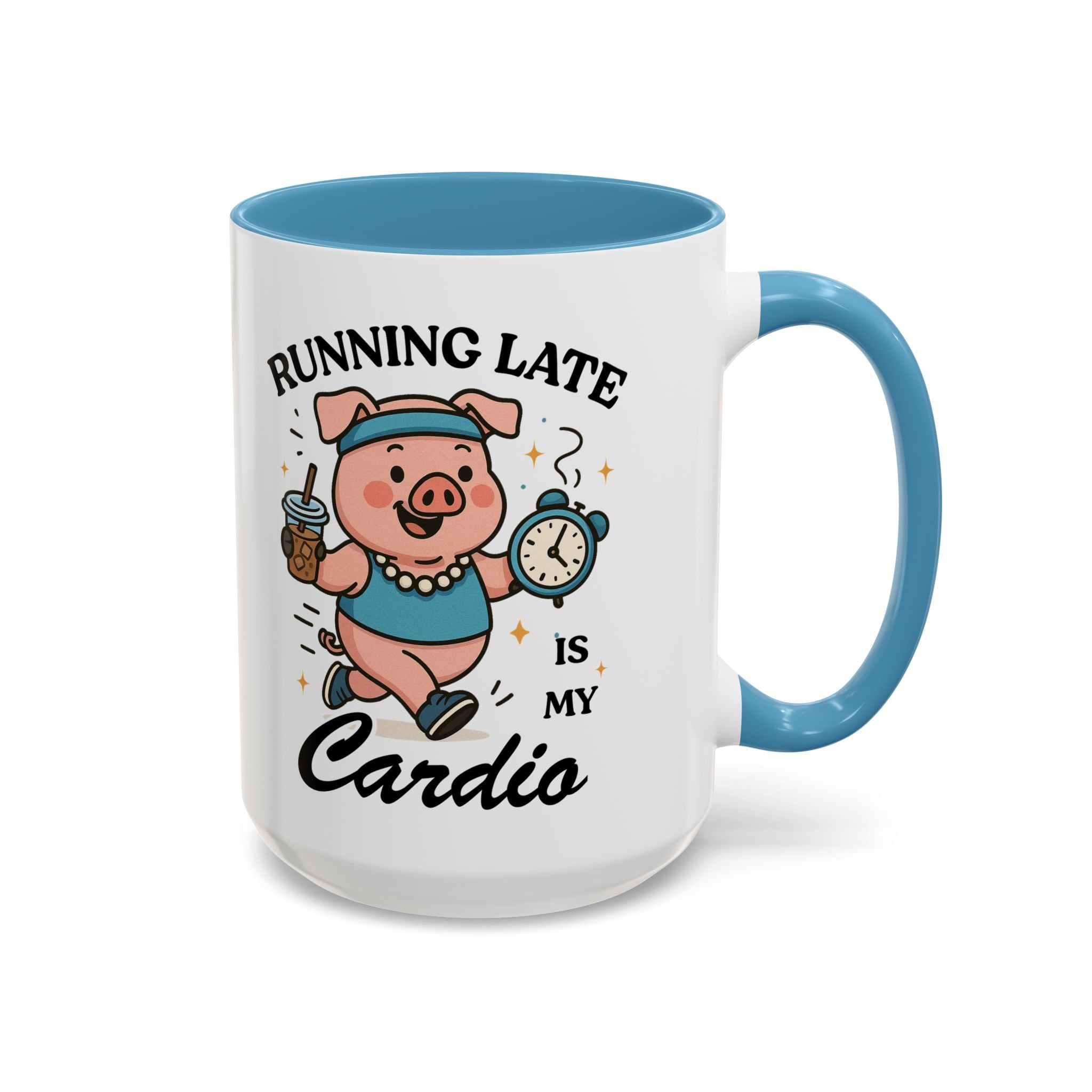 Running Late Is My Cardio Coffee Mug — Funny Pig Jogger Accent Mug (11/15oz)