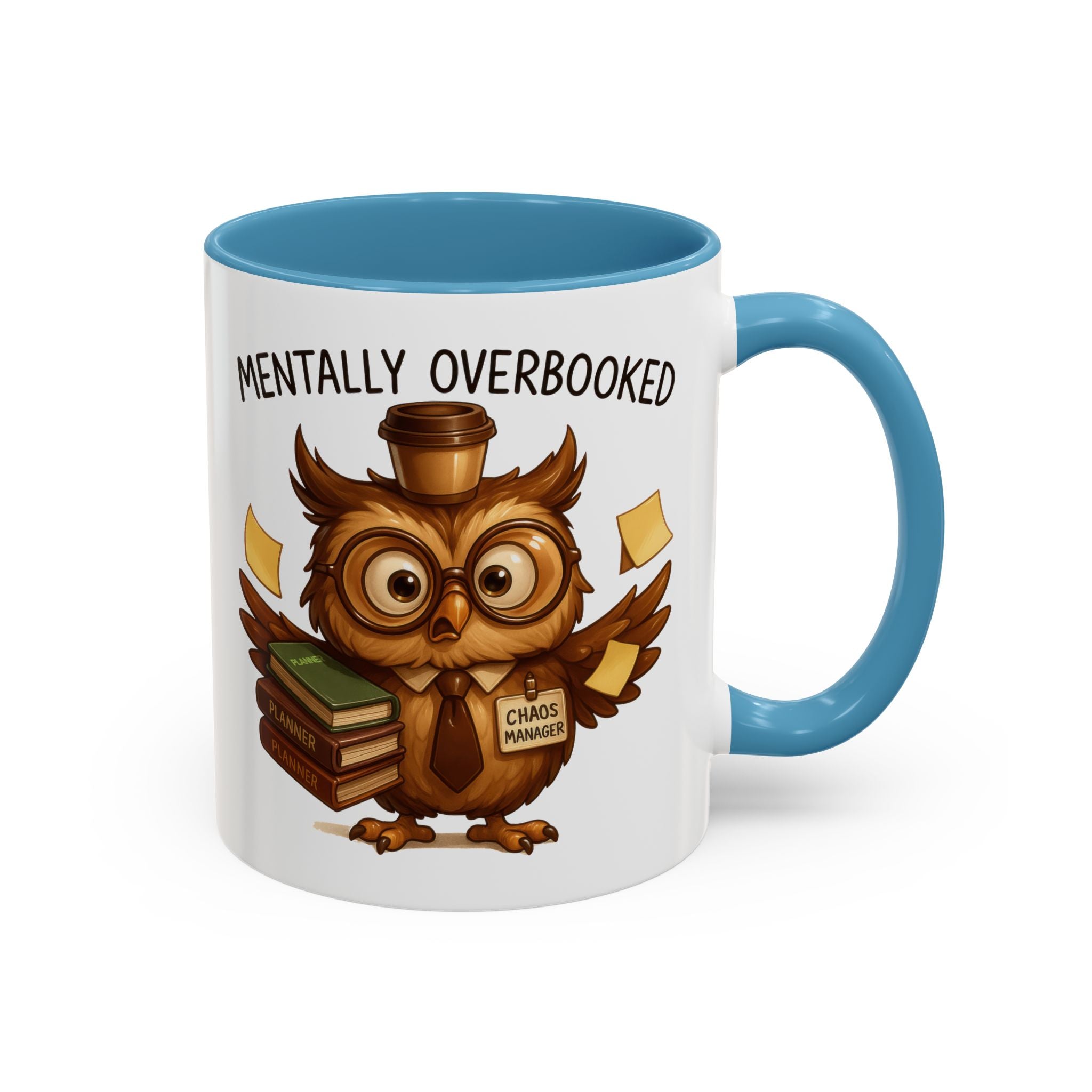 Cute Owl Coffee Mug | Mentally Overbooked Mug | Gifts for Book Lovers, Teacher Gifts, Office Decor, Funny Coffee Cup