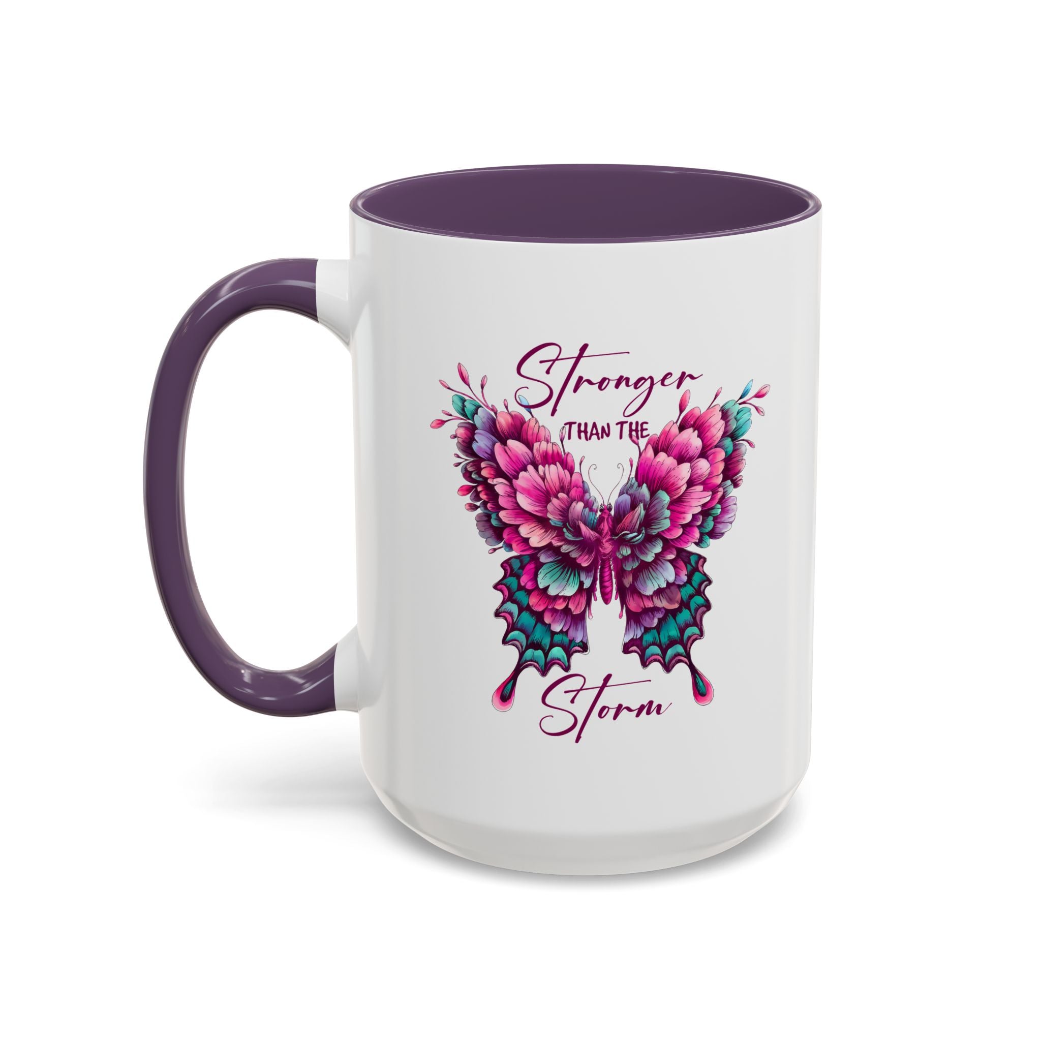 Stronger Than The Storm Accent Coffee Mug - Inspirational Butterfly Design
