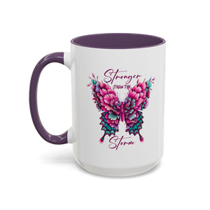 Stronger Than The Storm Accent Coffee Mug - Inspirational Butterfly Design