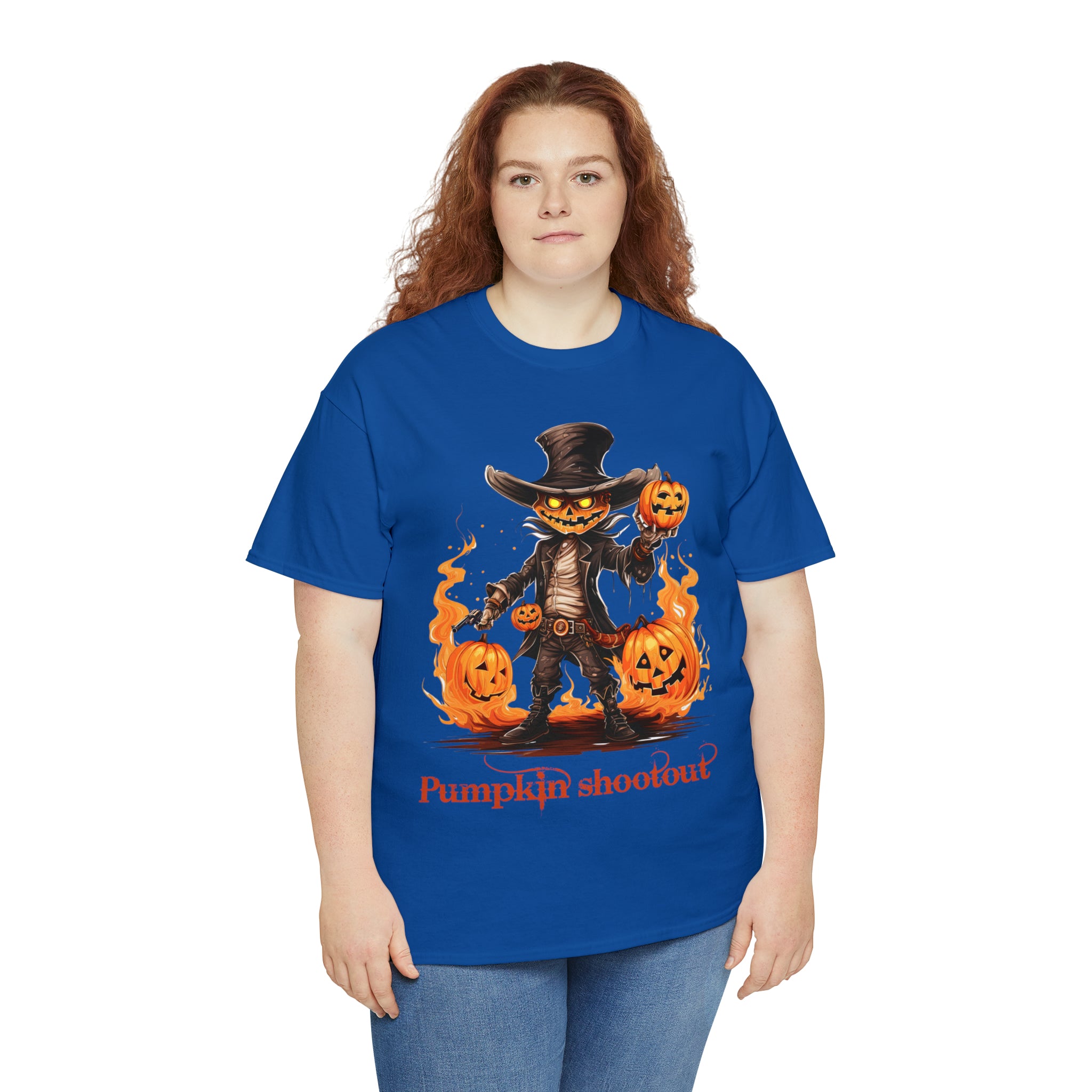 Halloween t shirt pumpkin western style shootout funny fall fun scary stocking stuffer for whole family  cotton tee