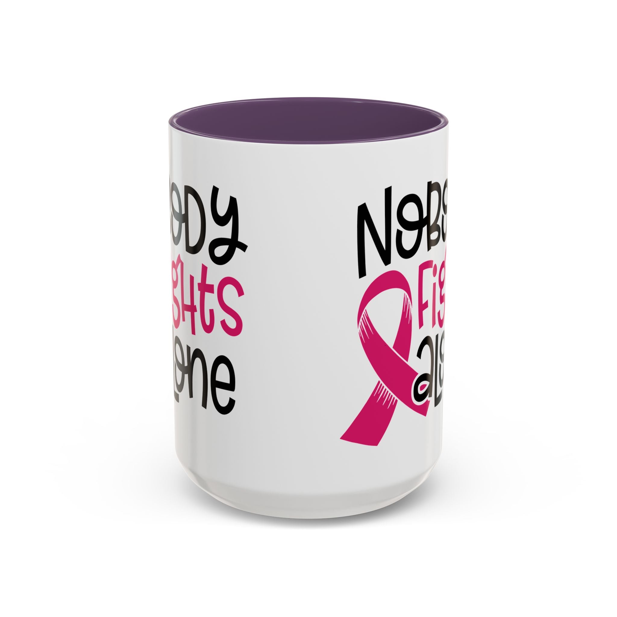 Inspirational Coffee Mug for Support - 'Nobody Fights Alone' | Breast Cancer Awareness Gift, Motivational Mug, Friendship Gift, Self-Care