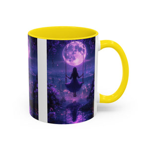 anime Dreamy Moonlit Swing Accent Coffee Mug, Artistic Mug, Celestial Coffee Cup, Fantasy Beverage Holder, Gift for Dreamers