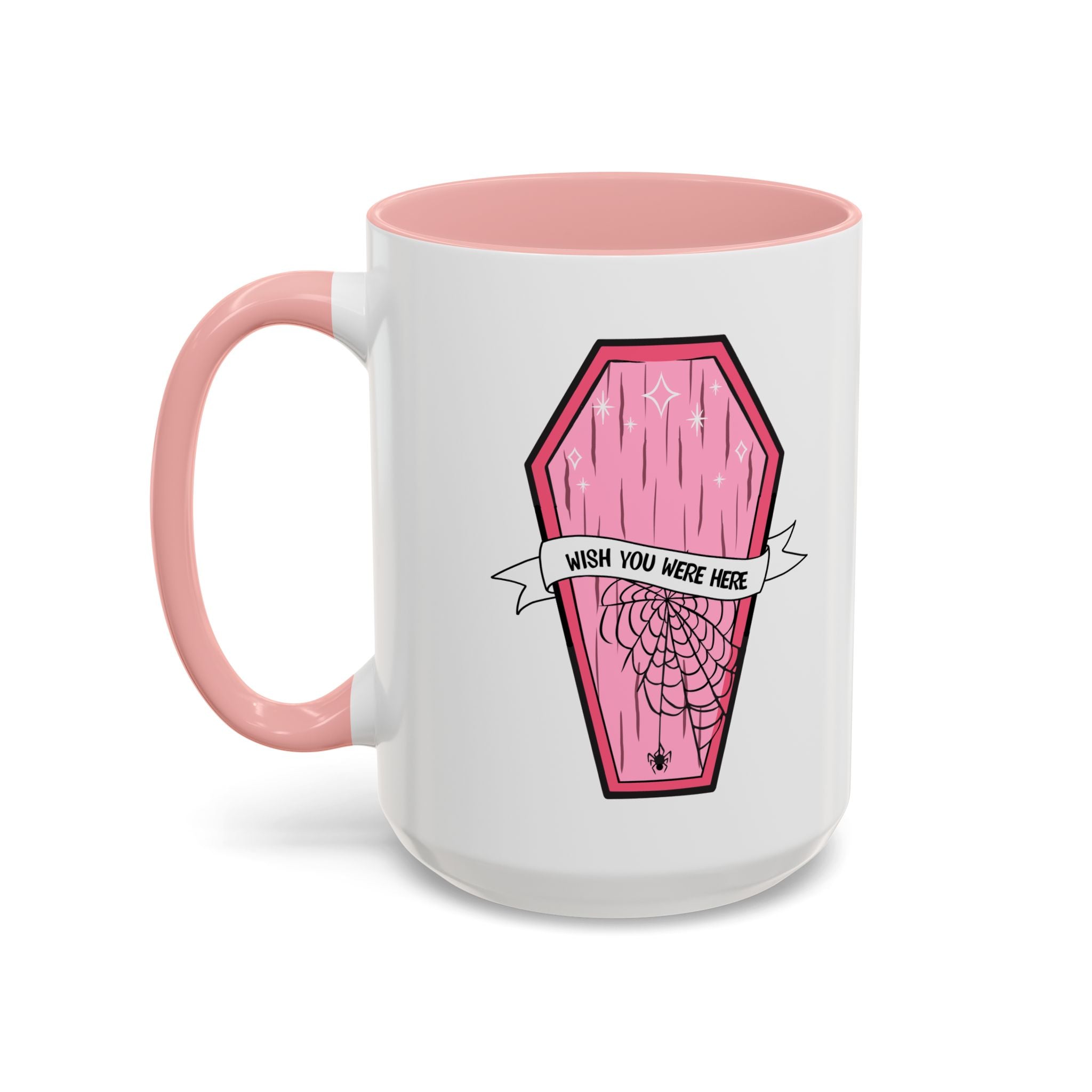 Pink Coffin Coffee Mug – "Wish You Were Here" Gothic Cute Tea Mug