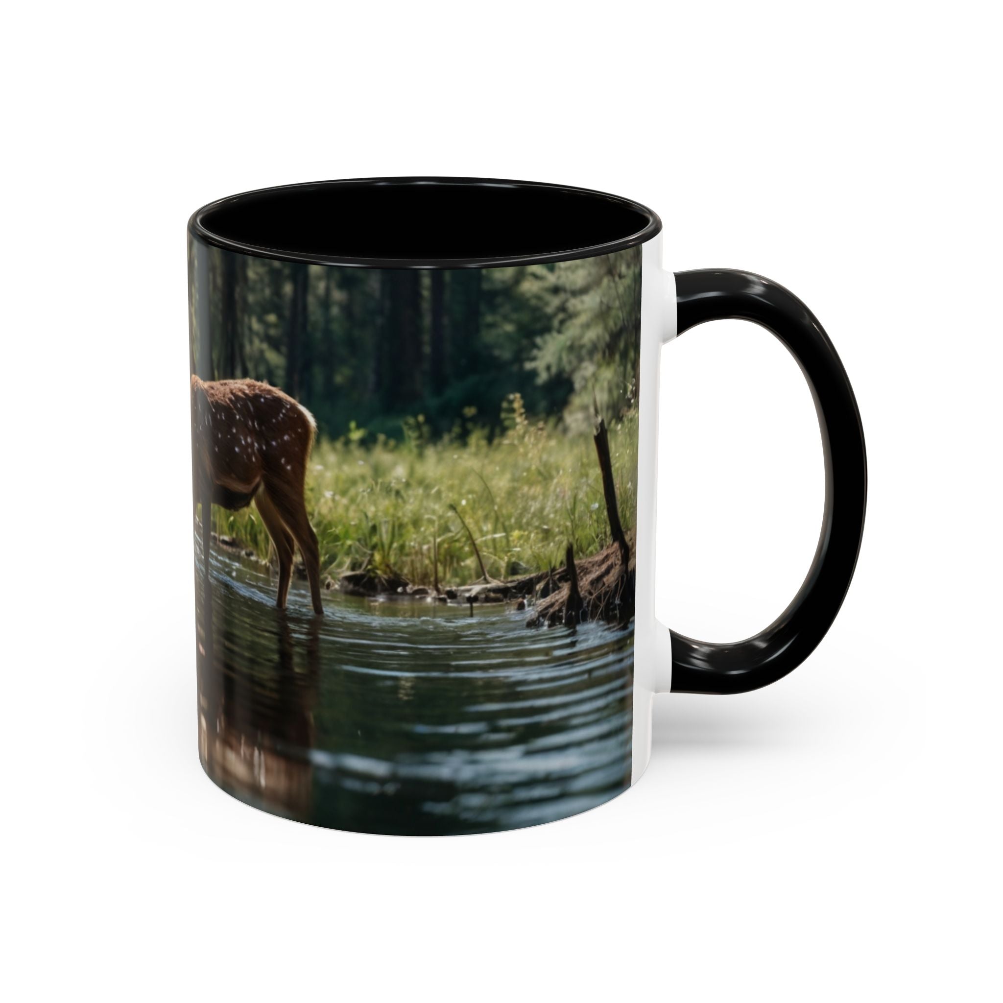 Deer at Stream Accent Coffee Mug — Scenic Wildlife Photo Mug (11/15oz) nature lovers