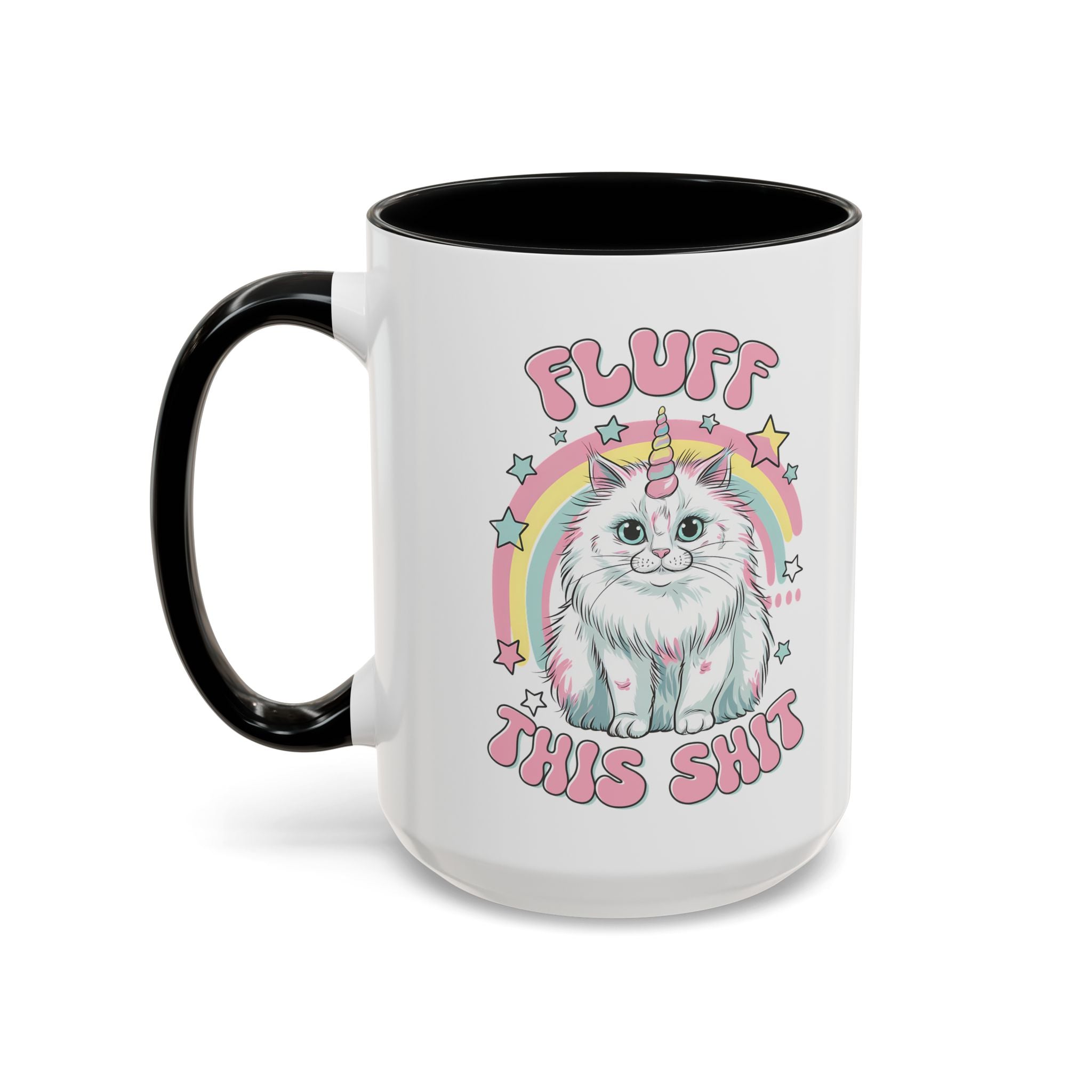 Whimsical Cat Coffee Mug - "Fluff This Shit" funny adult humor sarcasm