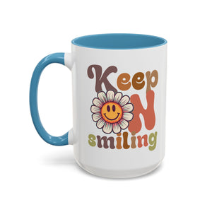 Keep Smiling Floral Coffee Mug - Cheerful 11 & 15oz Accent Mug for Daily Motivation