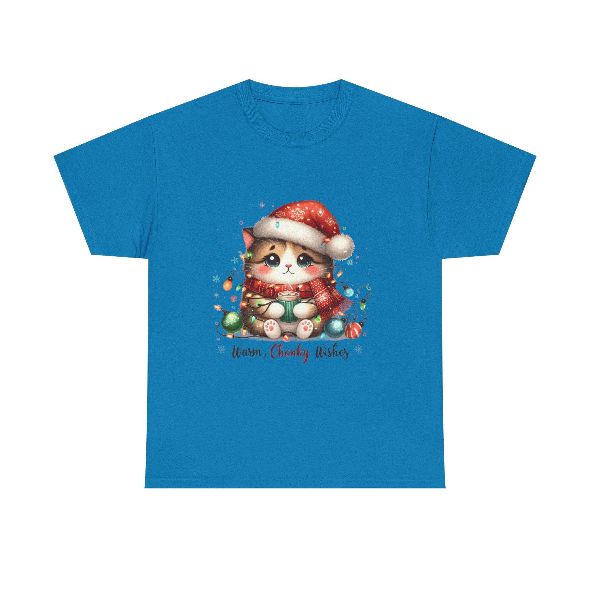 Cute Christmas Cat Tee - Unisex Heavy Cotton Tee, Holiday Gift, Cozy Wear, Festive Apparel, Gift for Cat Lovers