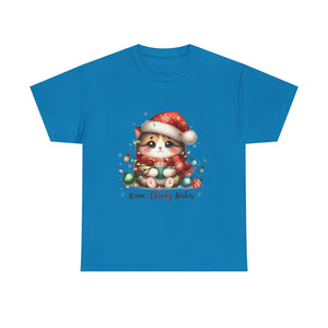 Cute Christmas Cat Tee - Unisex Heavy Cotton Tee, Holiday Gift, Cozy Wear, Festive Apparel, Gift for Cat Lovers