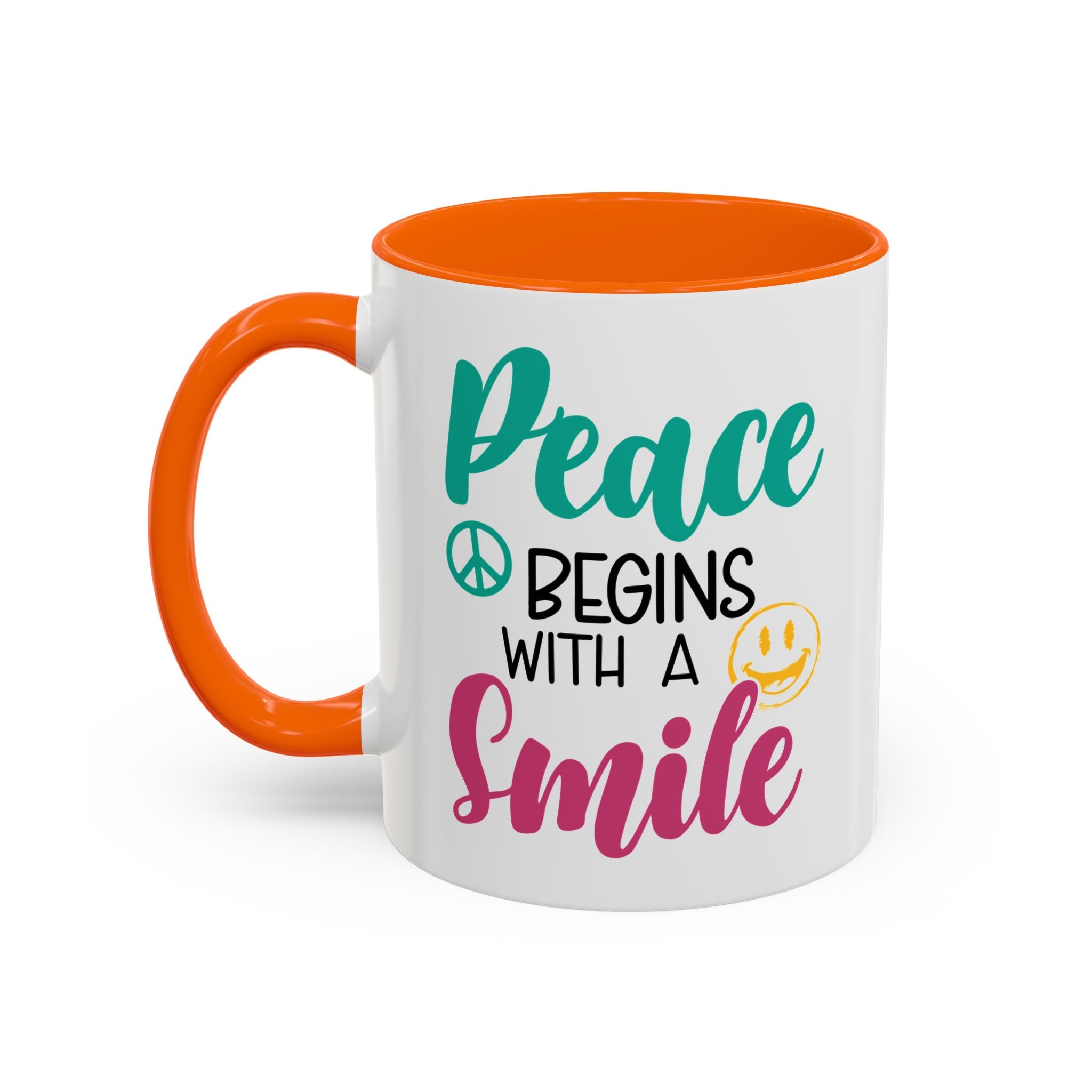 Inspirational Peace Coffee Mug - "Peace Begins with a Smile" - 11oz & 15oz