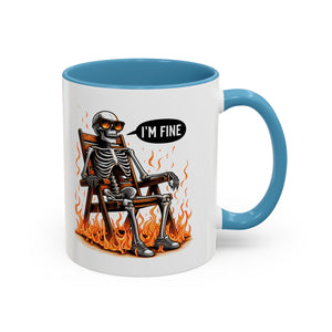 Funny I'M fine  Skeleton on fire Coffee Mug - Humor Gift for Halloween, Coffee Lovers,  Decor, Gag Gift, 11-15oz Accent Mug