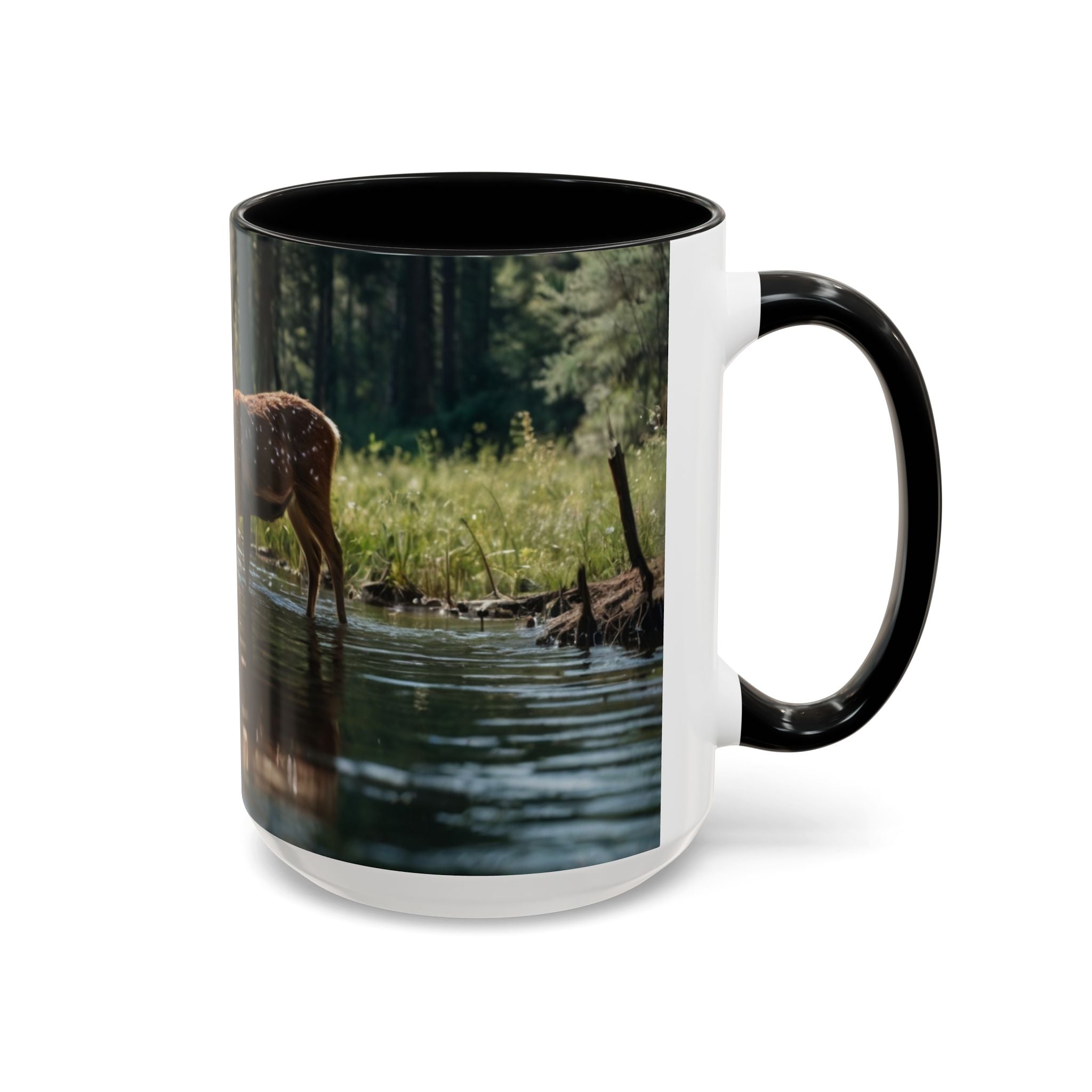 Deer at Stream Accent Coffee Mug — Scenic Wildlife Photo Mug (11/15oz) nature lovers