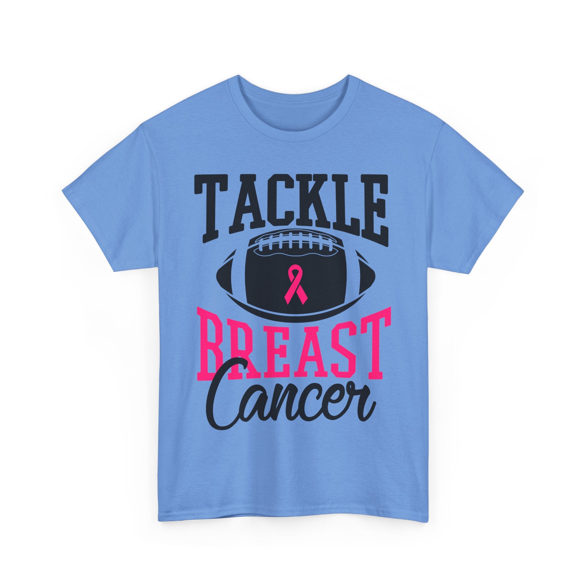 Unisex Heavy Cotton Tee - Tackle Breast Cancer Awareness Shirt, Football Support Tee, Gift for Cancer Fighters, Sports Fundraiser Shirt