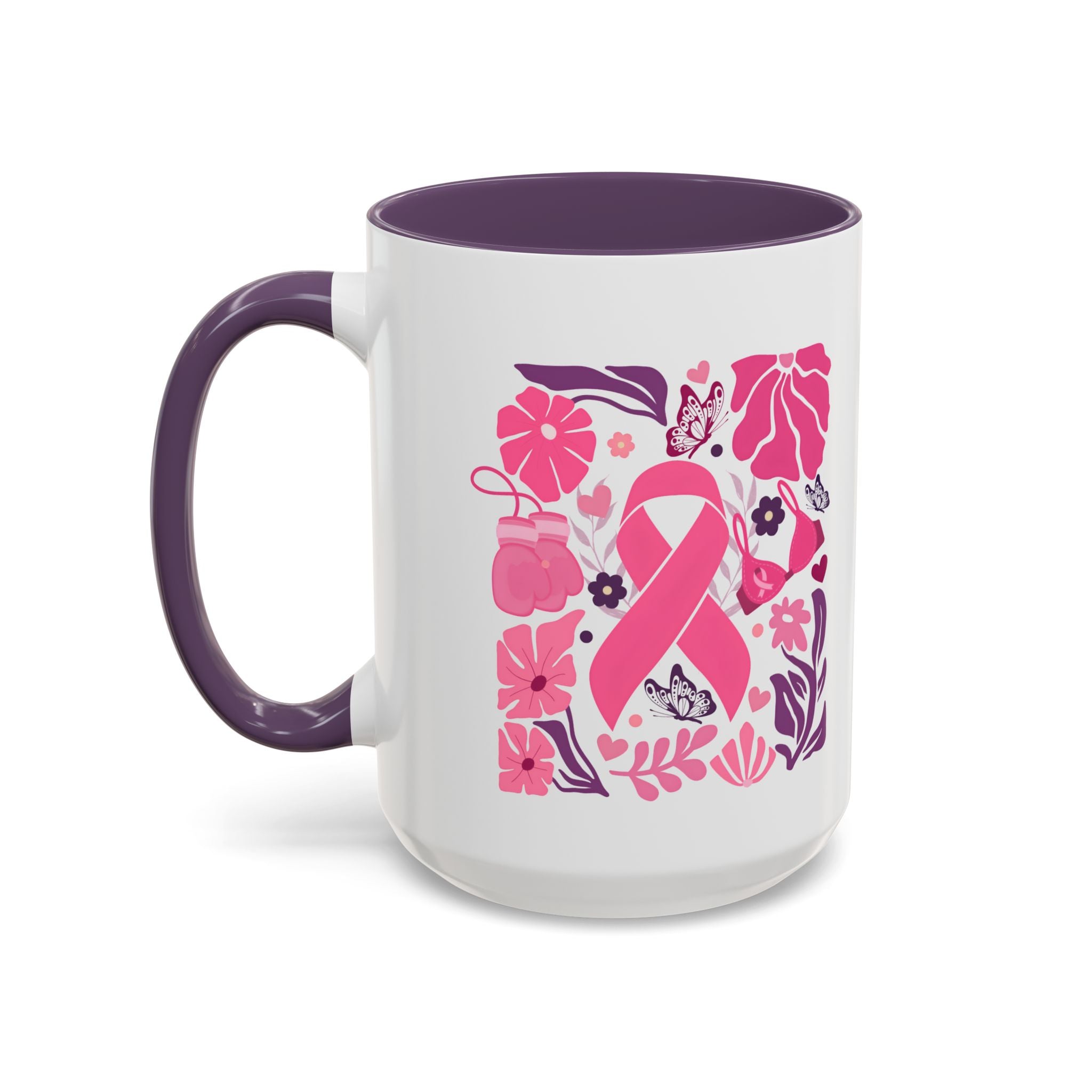 Pink Floral Awareness Coffee Mug, Breast Cancer Awareness Mug, Gift for Her, Supportive Drinkware, Motivational Mug
