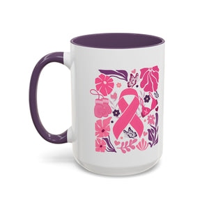 Pink Floral Awareness Coffee Mug, Breast Cancer Awareness Mug, Gift for Her, Supportive Drinkware, Motivational Mug