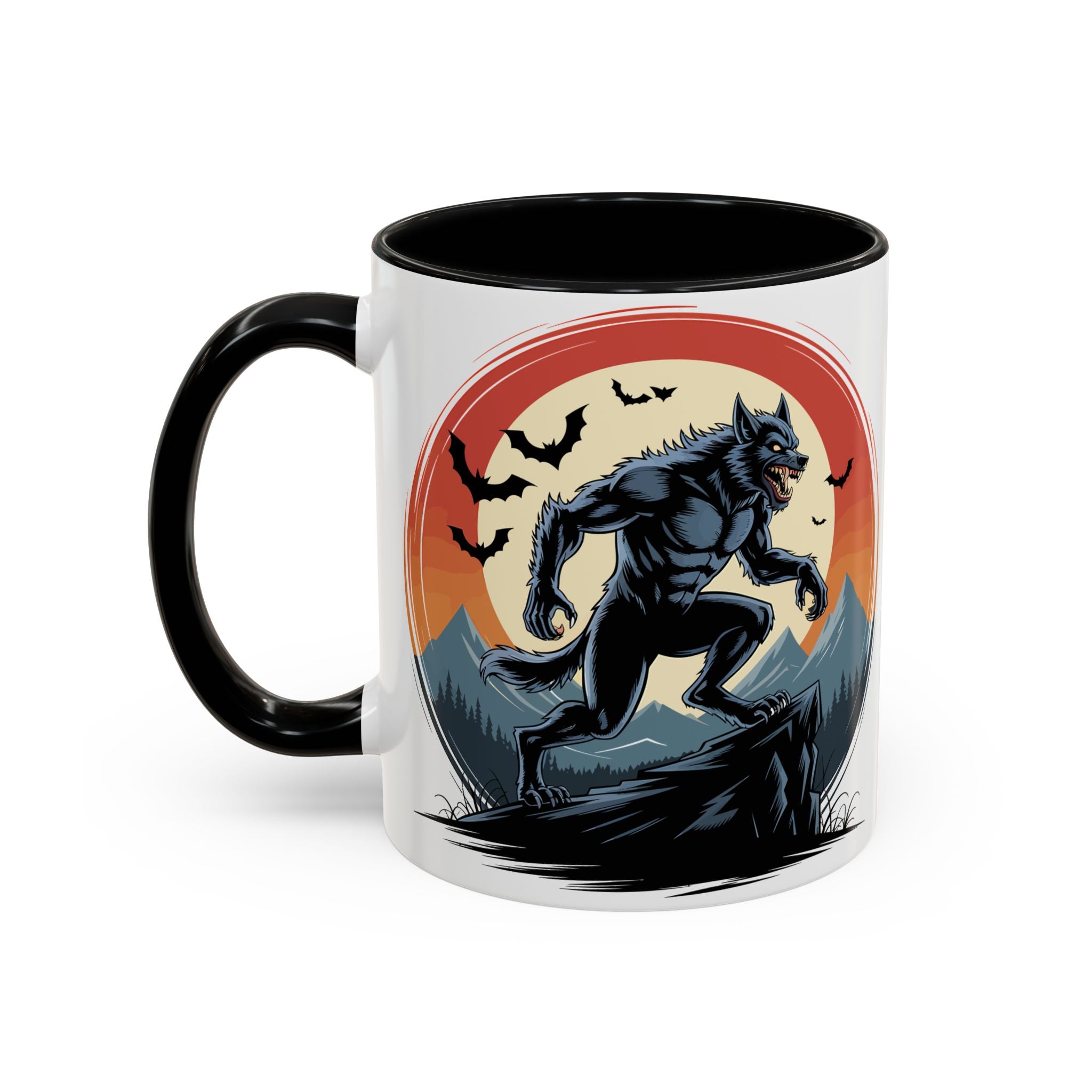 Werewolf Sunset Coffee Mug — Halloween Creature Ceramic Accent Mug (11/15oz) fantasy horror art