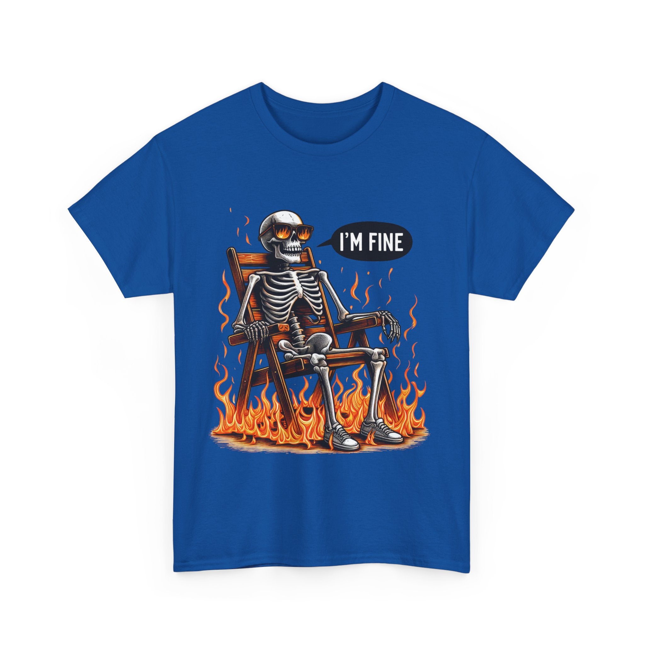 Funny Skeleton Tee - I'm Fine T-Shirt, Humor, Unisex Cotton Shirt, Halloween Gift, Casual Wear, Quirky Fashion