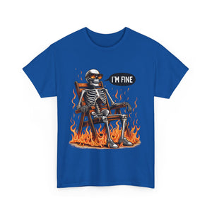 Funny Skeleton Tee - I'm Fine T-Shirt, Humor, Unisex Cotton Shirt, Halloween Gift, Casual Wear, Quirky Fashion