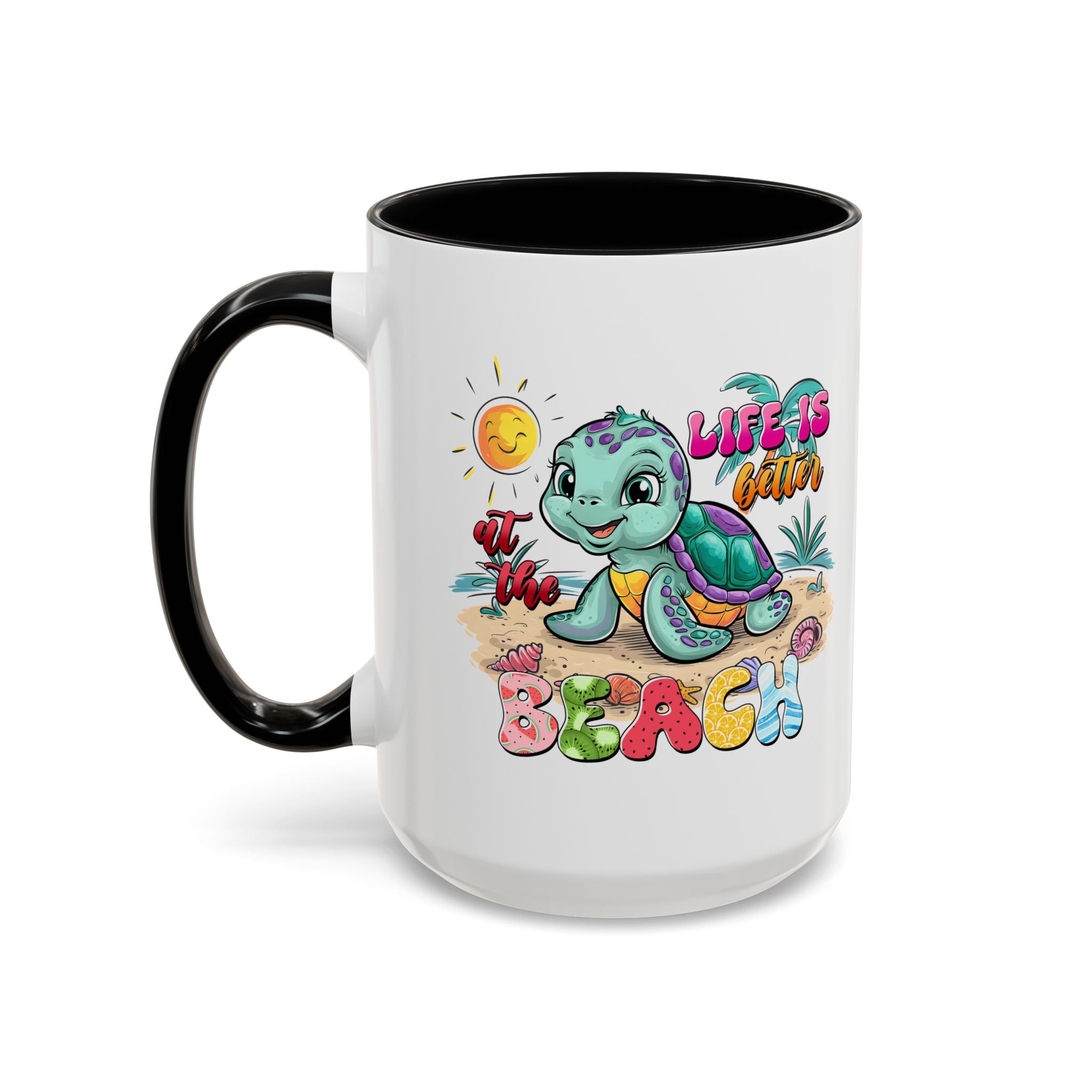 Beach Vibe Accent Coffee Mug - "Life is Better at the Beach" Design turtle animal lover