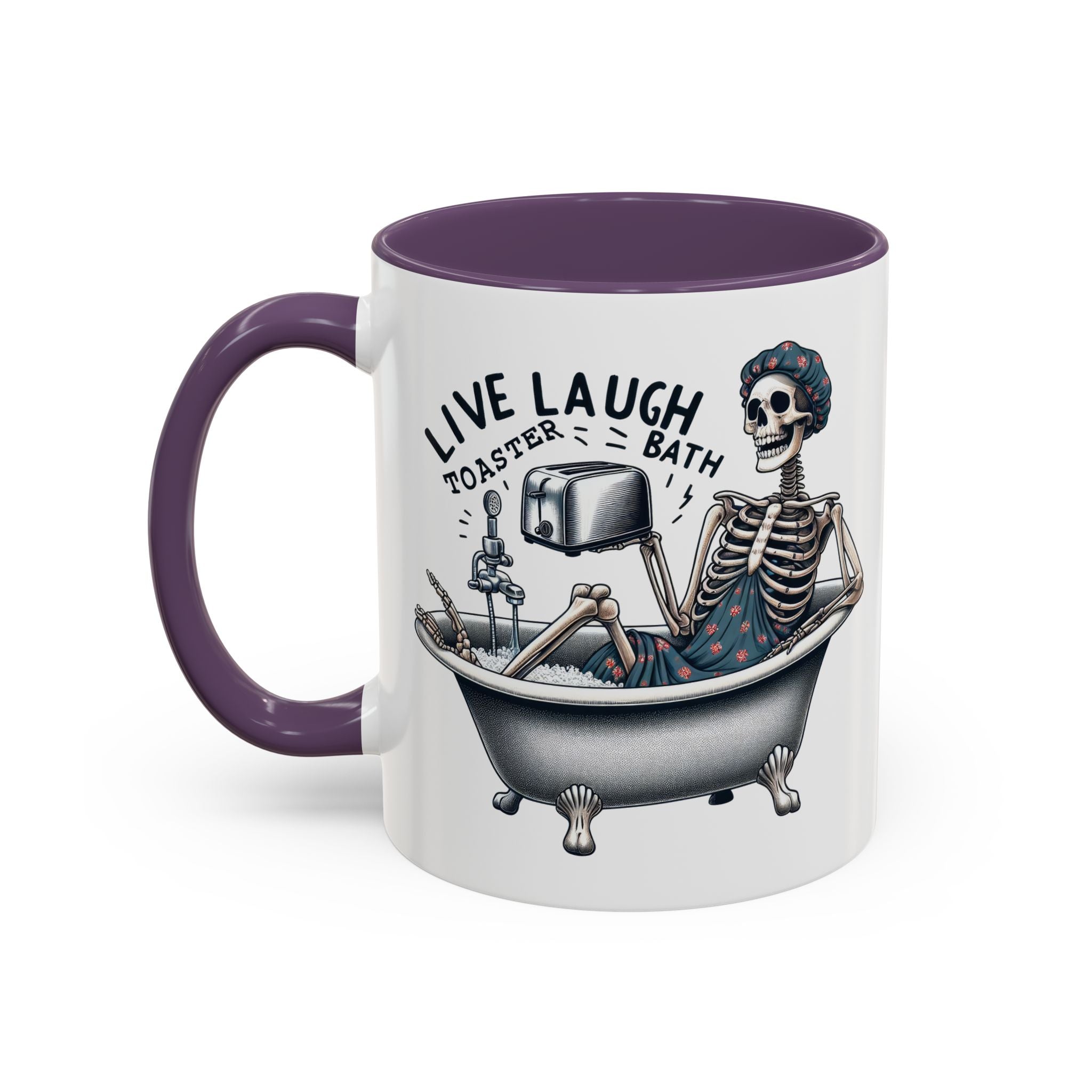 Skeleton Bath Time Coffee Mug, Live Laugh Roast & Relax Skeleton Mug, Funny Gift for Halloween, Quirky Kitchen Decor, Unique Coffee Cup