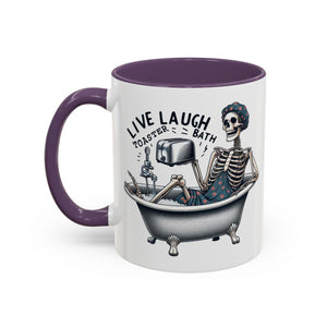 Skeleton Bath Time Coffee Mug, Live Laugh Roast & Relax Skeleton Mug, Funny Gift for Halloween, Quirky Kitchen Decor, Unique Coffee Cup
