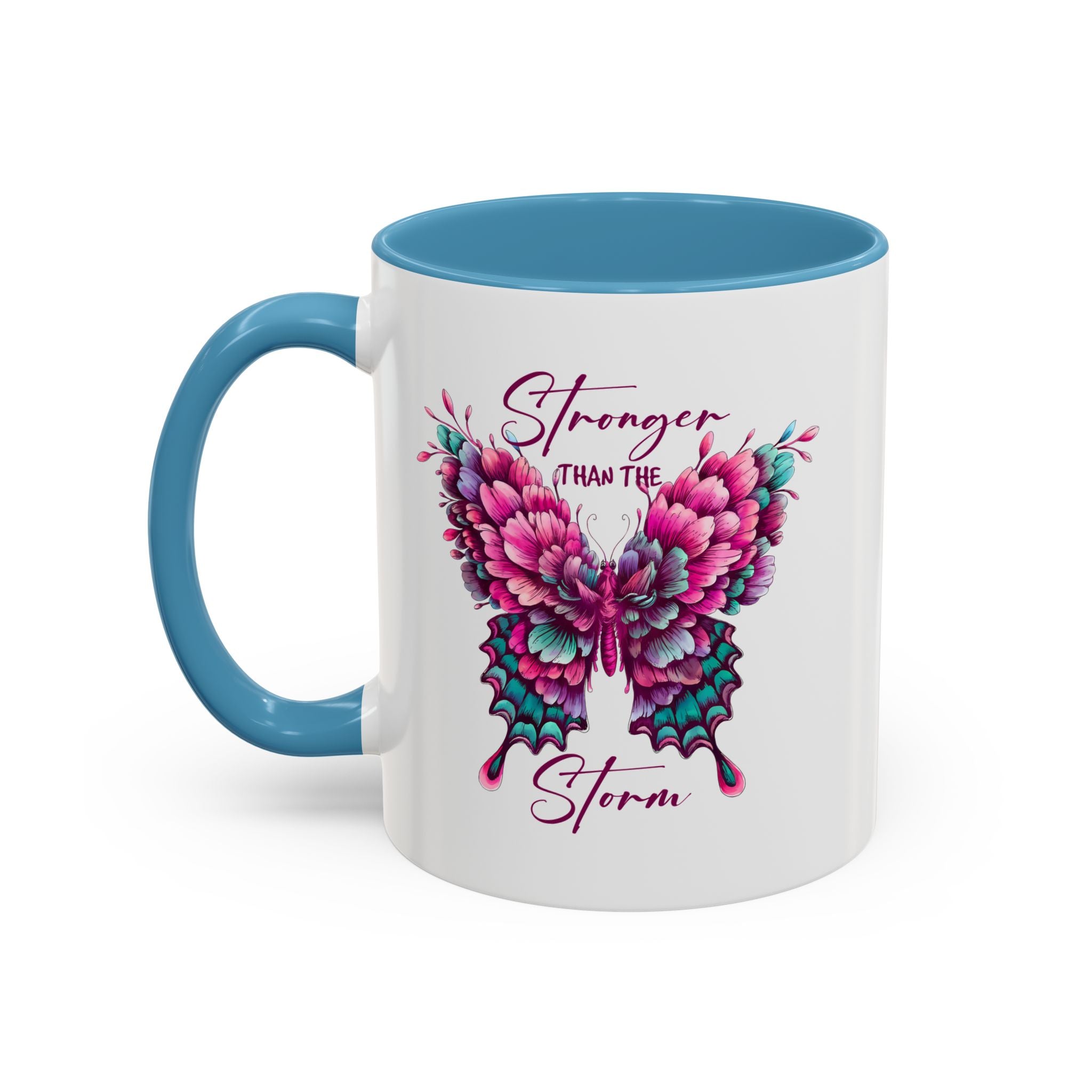 Stronger Than The Storm Accent Coffee Mug - Inspirational Butterfly Design