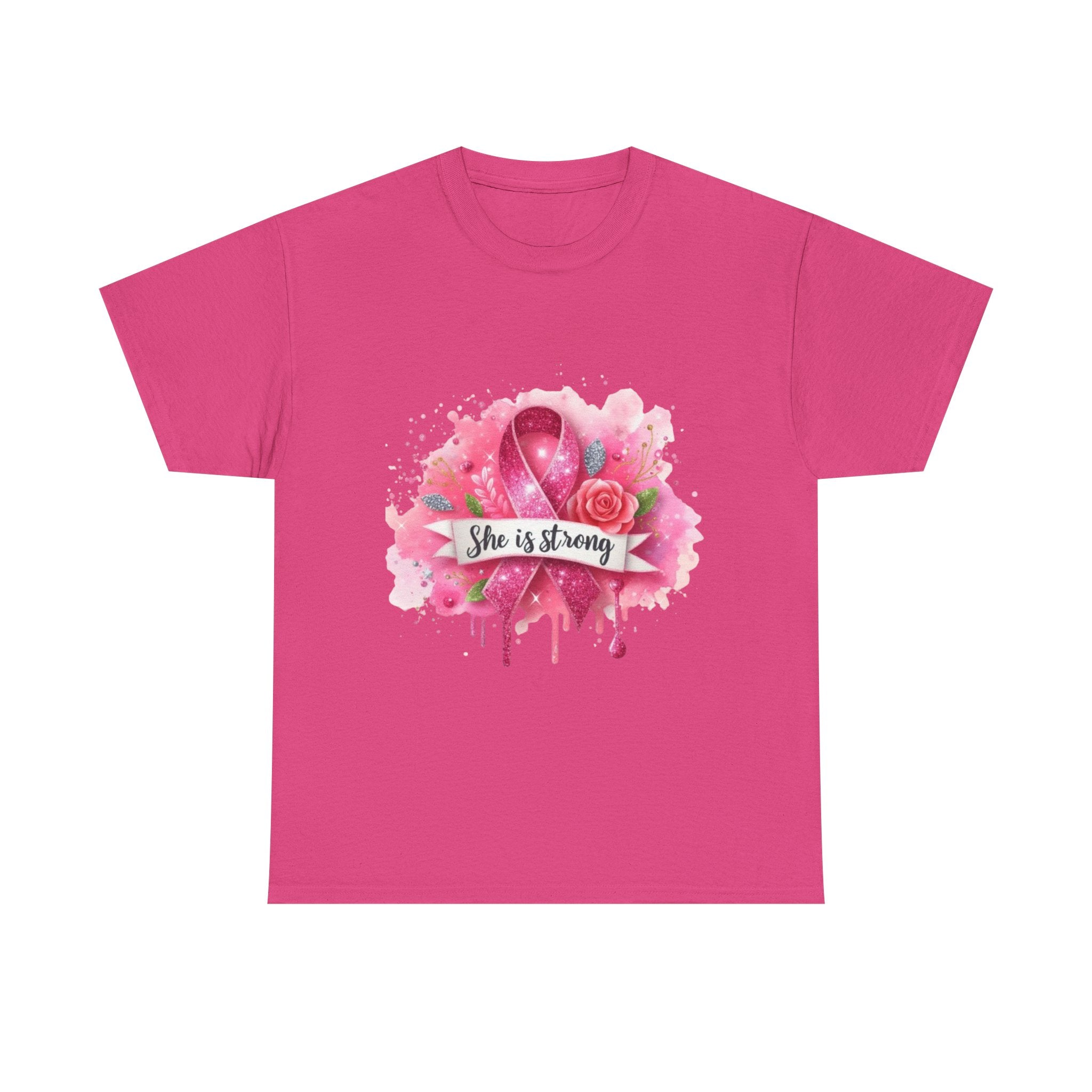 Unisex Heavy Cotton Tee - "She is Strong" Breast Cancer Awareness Shirt, Inspirational Tee, Gift for Her, Supportive Apparel, [...]