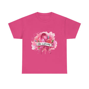 Unisex Heavy Cotton Tee - "She is Strong" Breast Cancer Awareness Shirt, Inspirational Tee, Gift for Her, Supportive Apparel, [...]