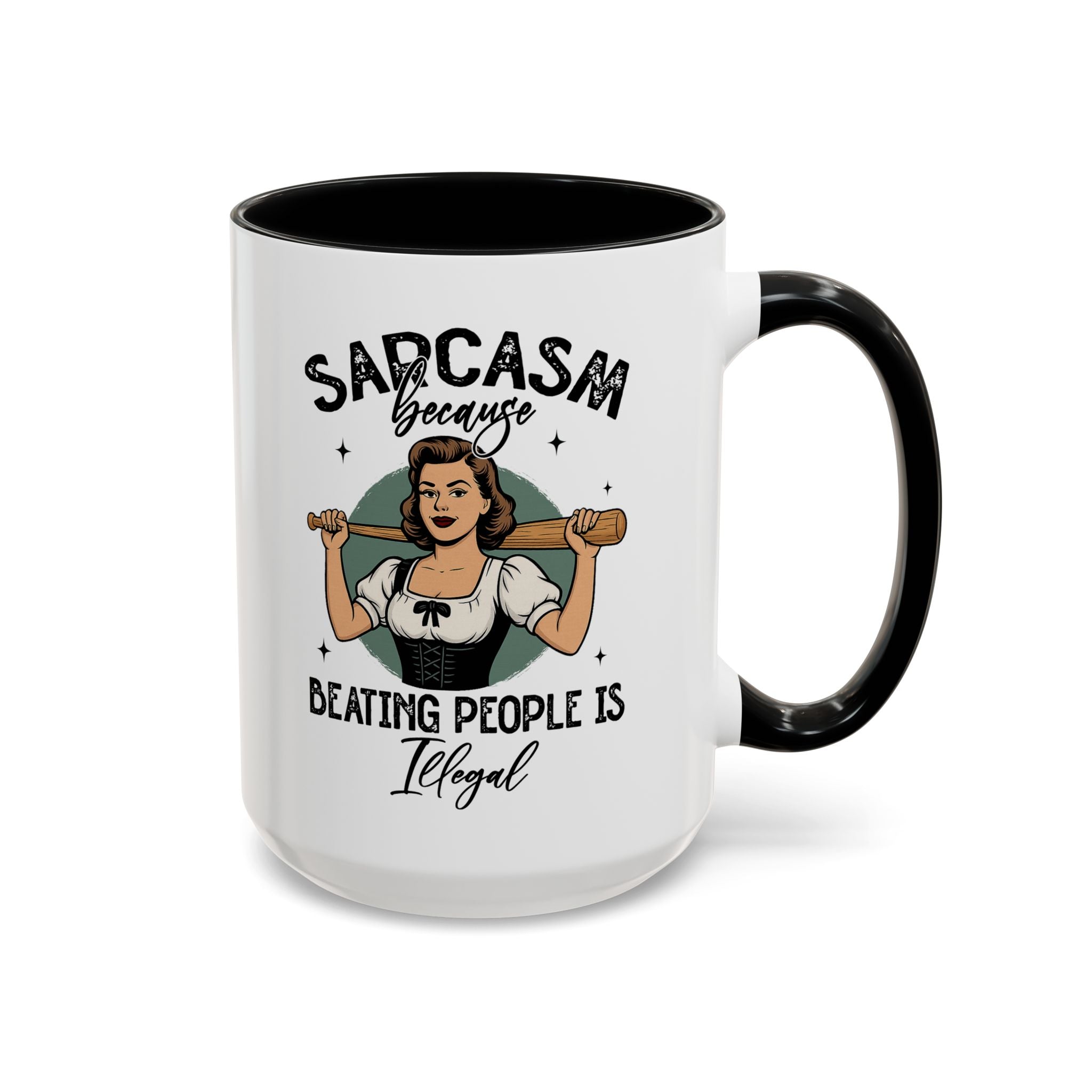 Sarcasm Coffee Mug — “Sarcasm Because Beating People Is Illegal” Accent Mug attitude funny
