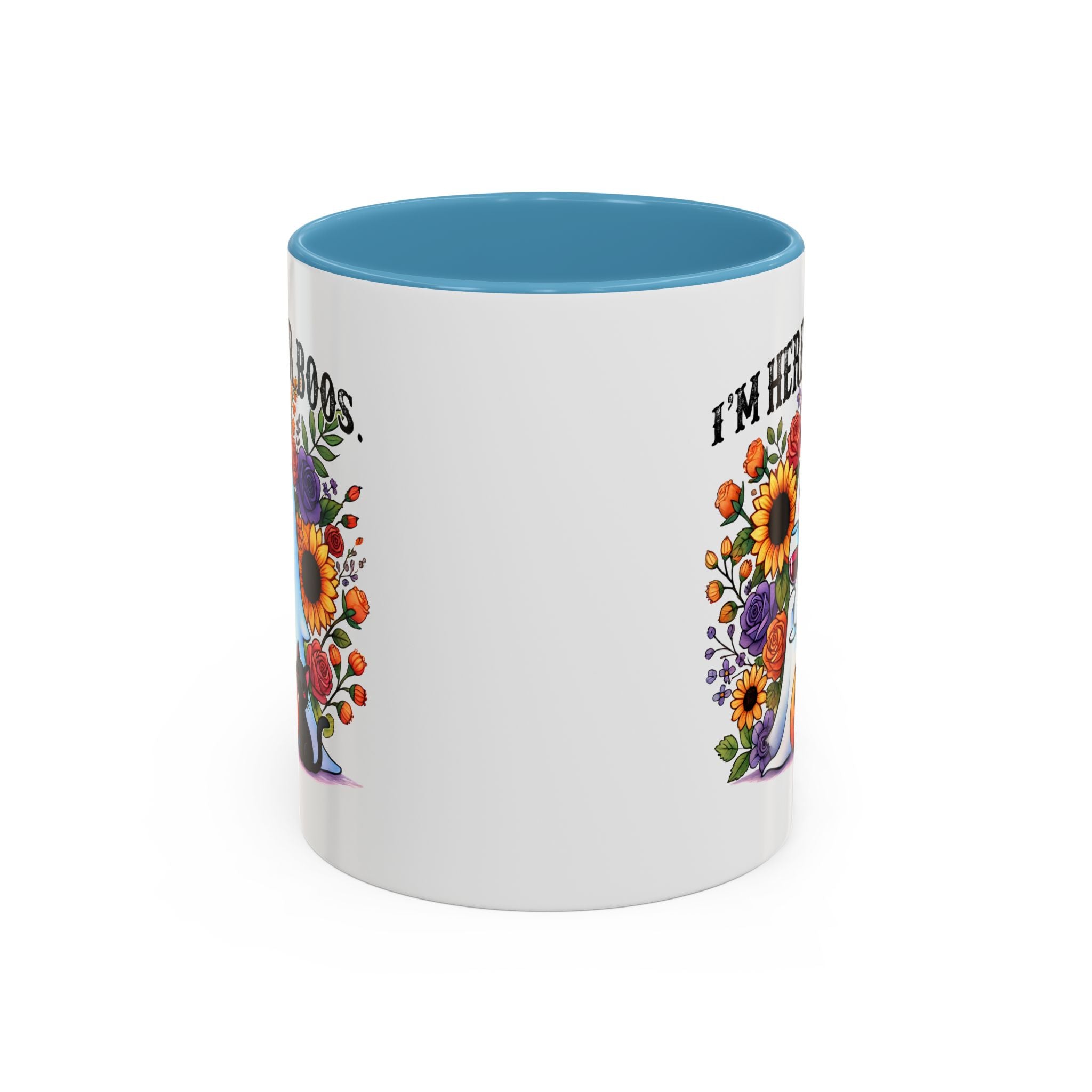 Spooky Floral Coffee Mug - I'm Here for Boos, Halloween Gift, Autumn Decor, Cute Ghost Mug, Cat Lover Drinkware