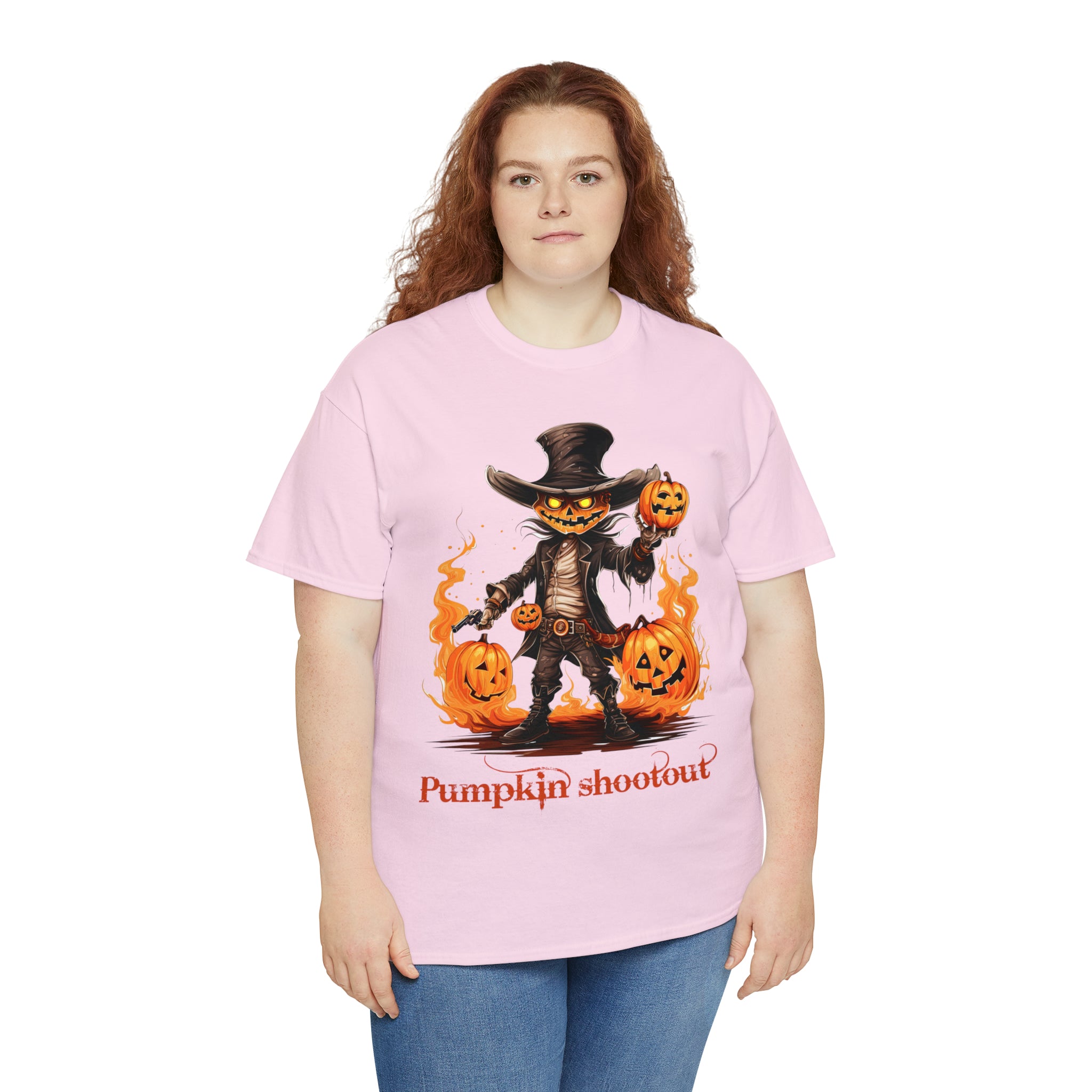 Halloween t shirt pumpkin western style shootout funny fall fun scary stocking stuffer for whole family  cotton tee