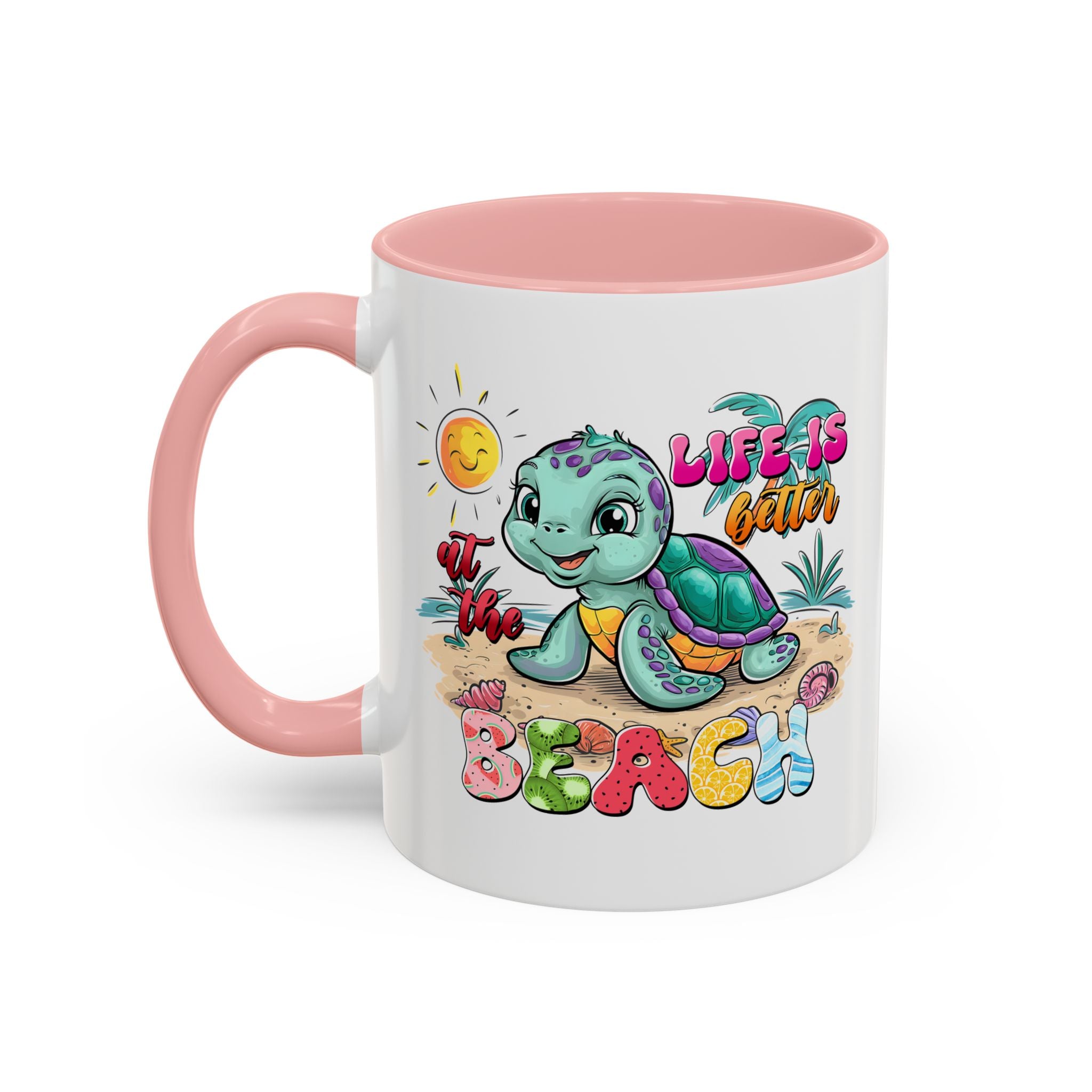 Beach Vibe Accent Coffee Mug - "Life is Better at the Beach" Design turtle animal lover